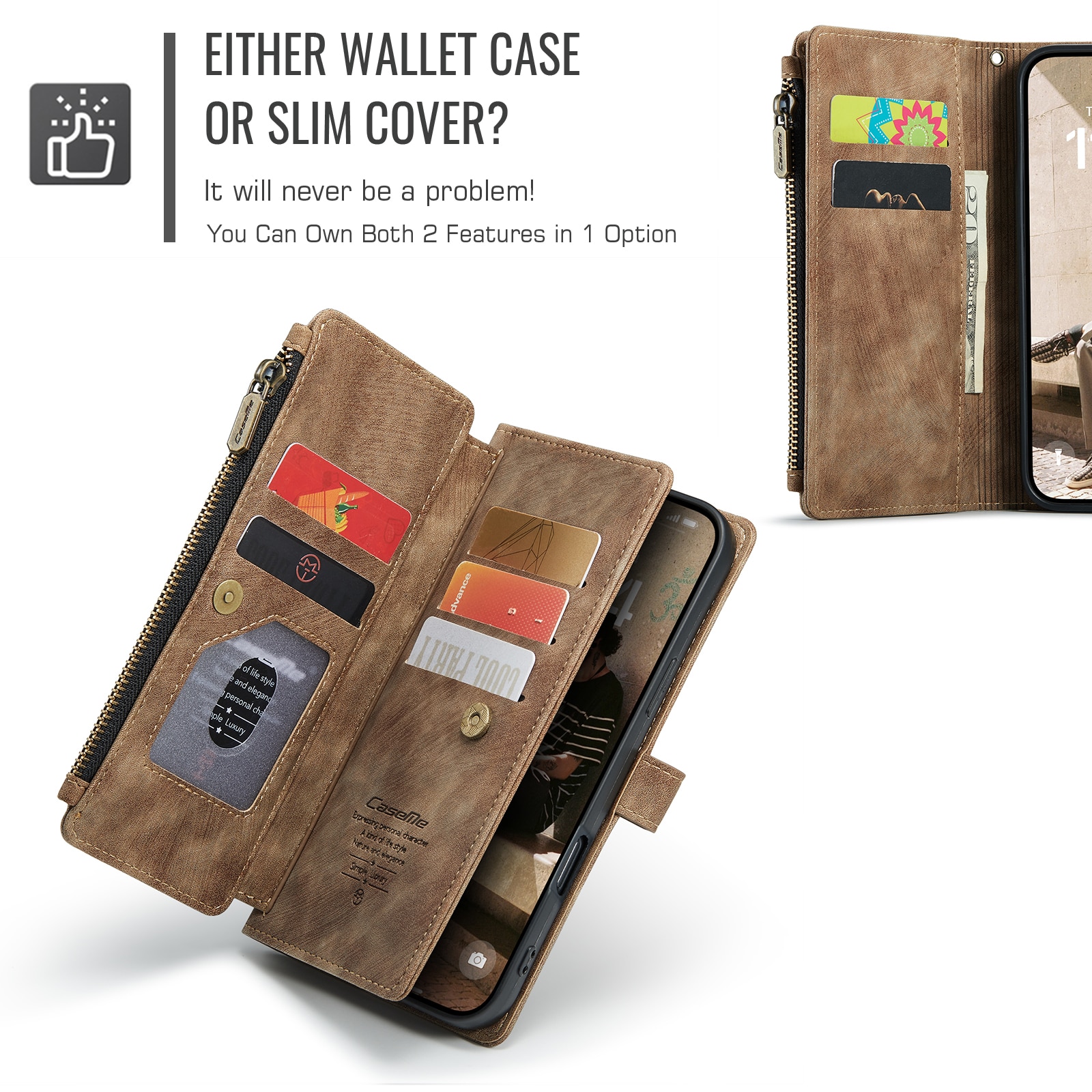 Cartera Zipper iPhone 17 Marrón