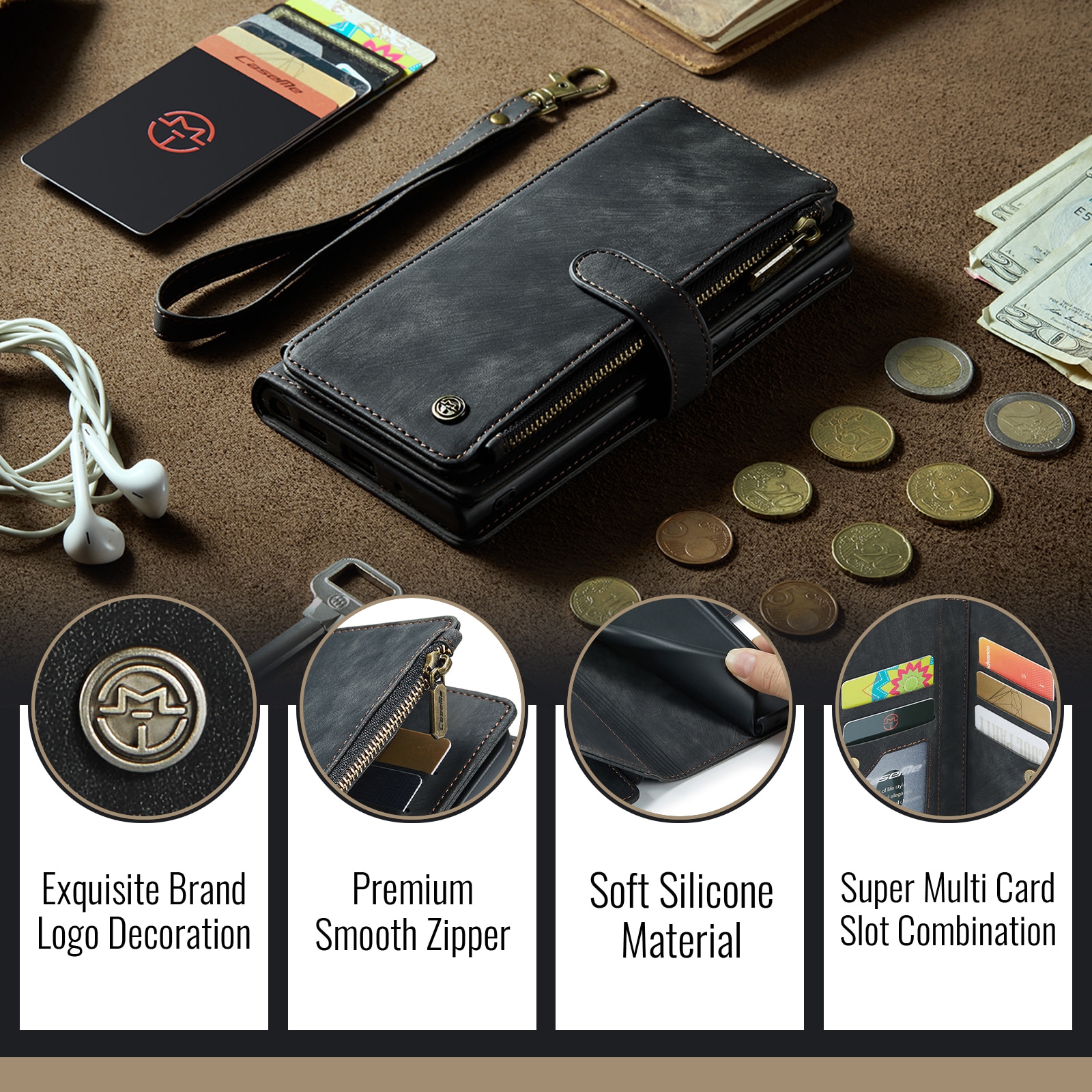 Cartera Zipper iPhone 17 Negro