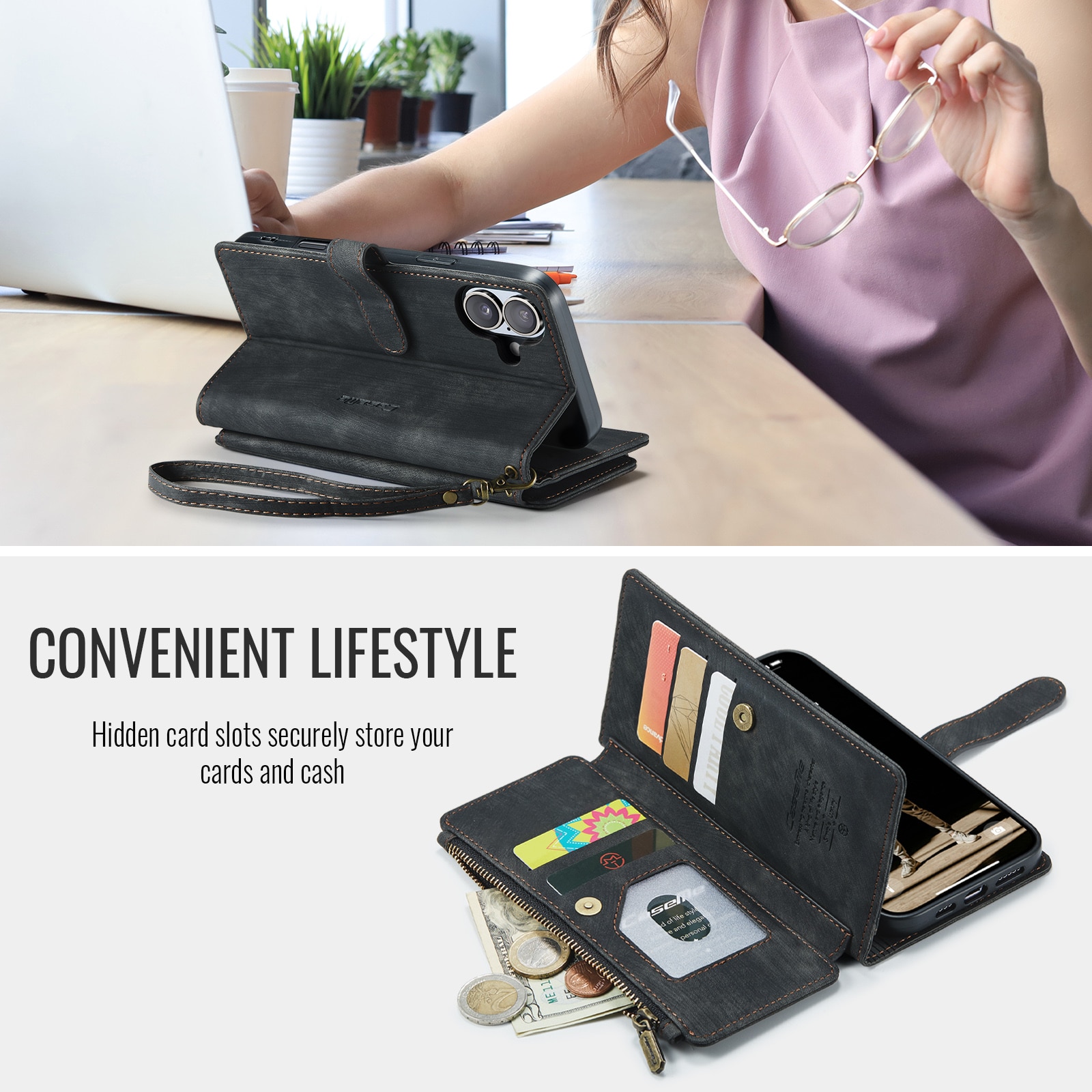Cartera Zipper iPhone 17 Negro