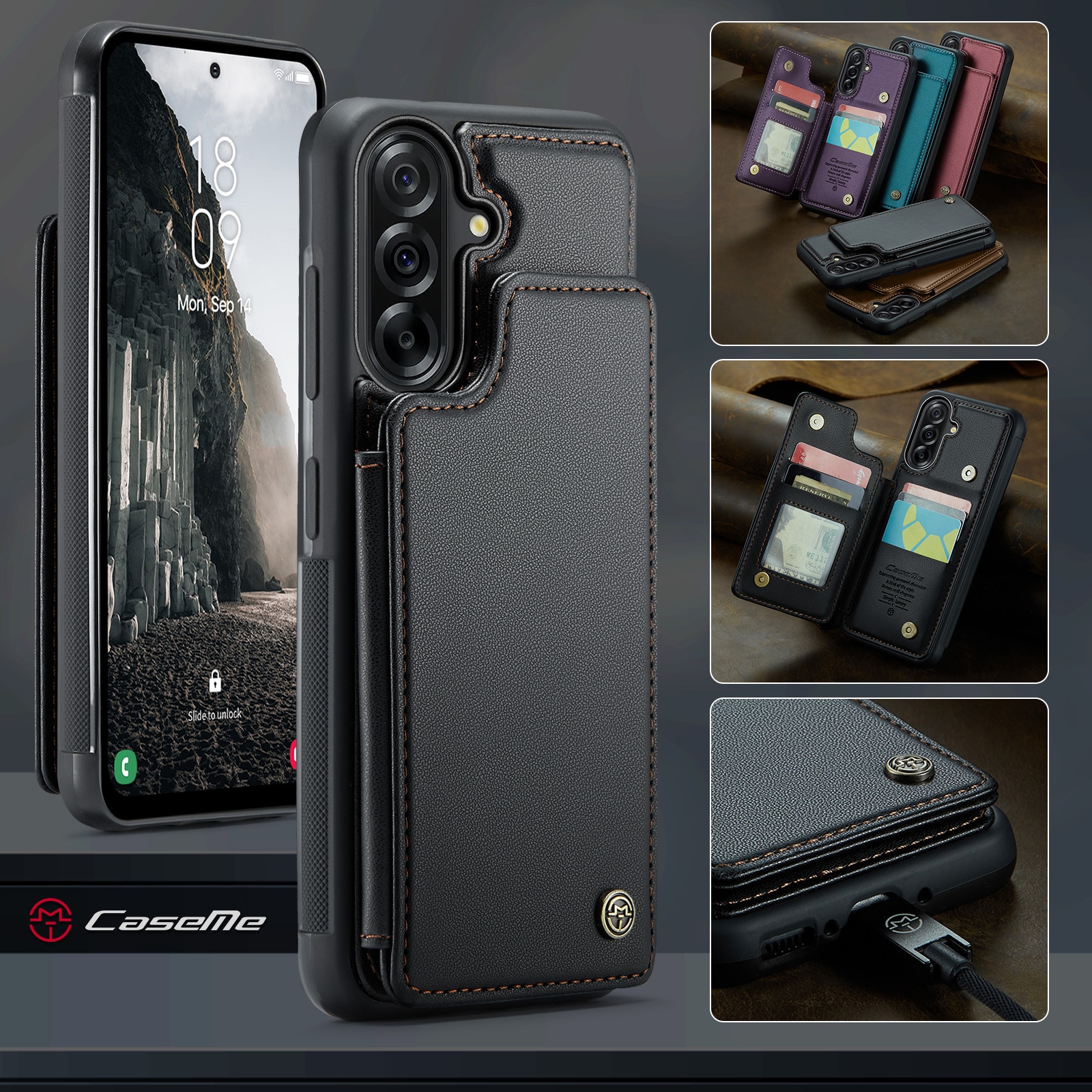 Funda con tarjetero anti-RFID Samsung Galaxy A17 negro