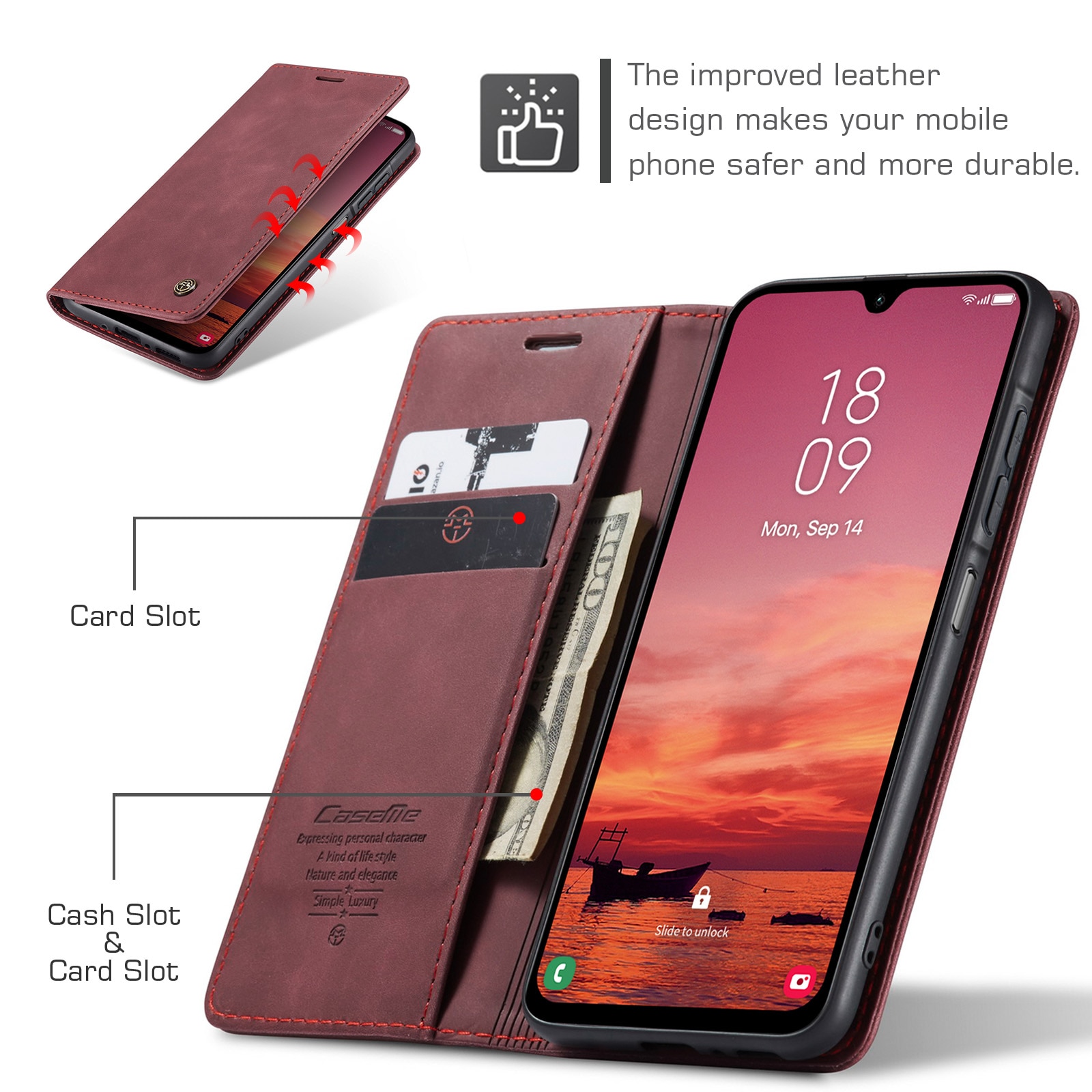 Funda delgada con solapa Samsung Galaxy A17 Rojo