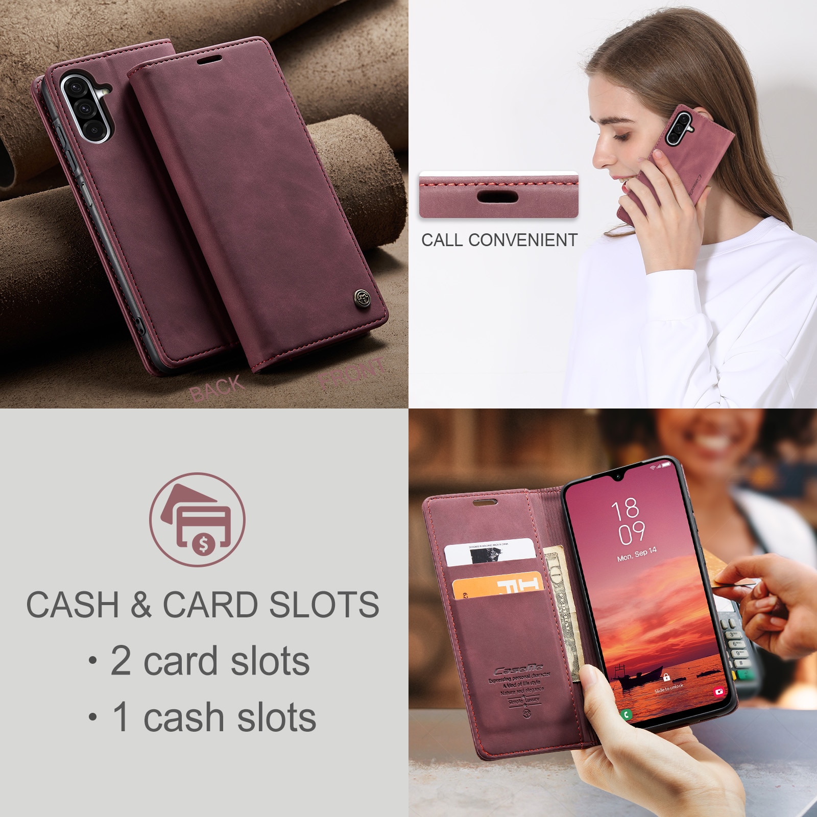 Funda delgada con solapa Samsung Galaxy A17 Rojo