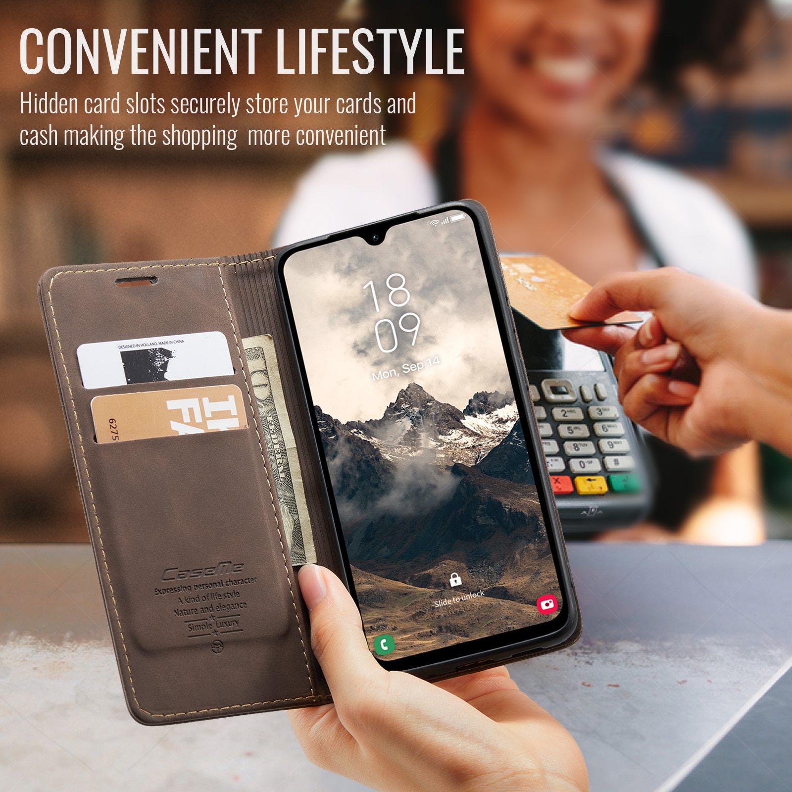 Funda delgada con solapa Samsung Galaxy A17 Marrón