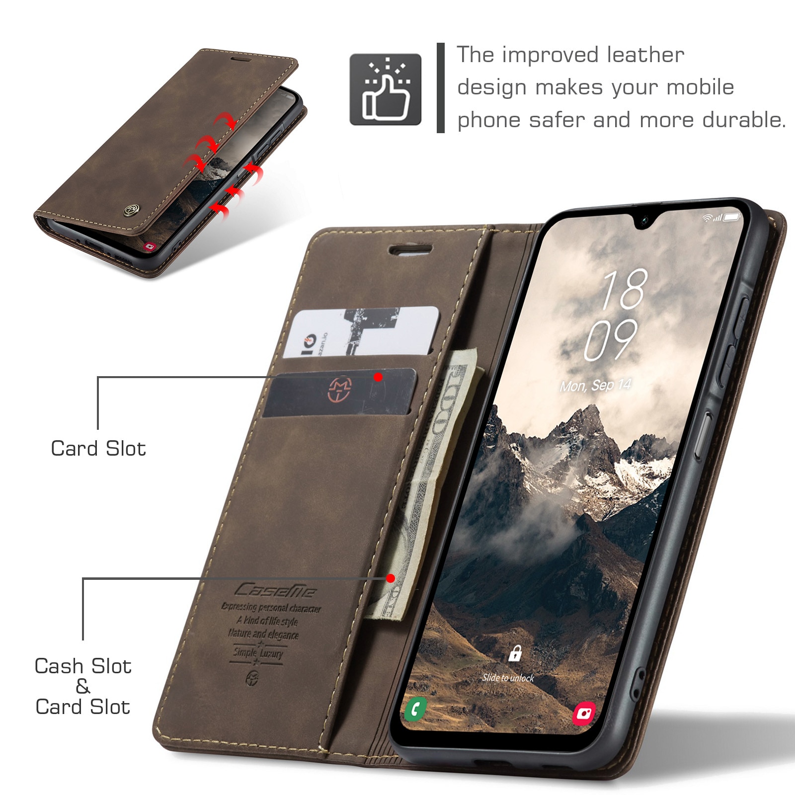 Funda delgada con solapa Samsung Galaxy A17 Marrón