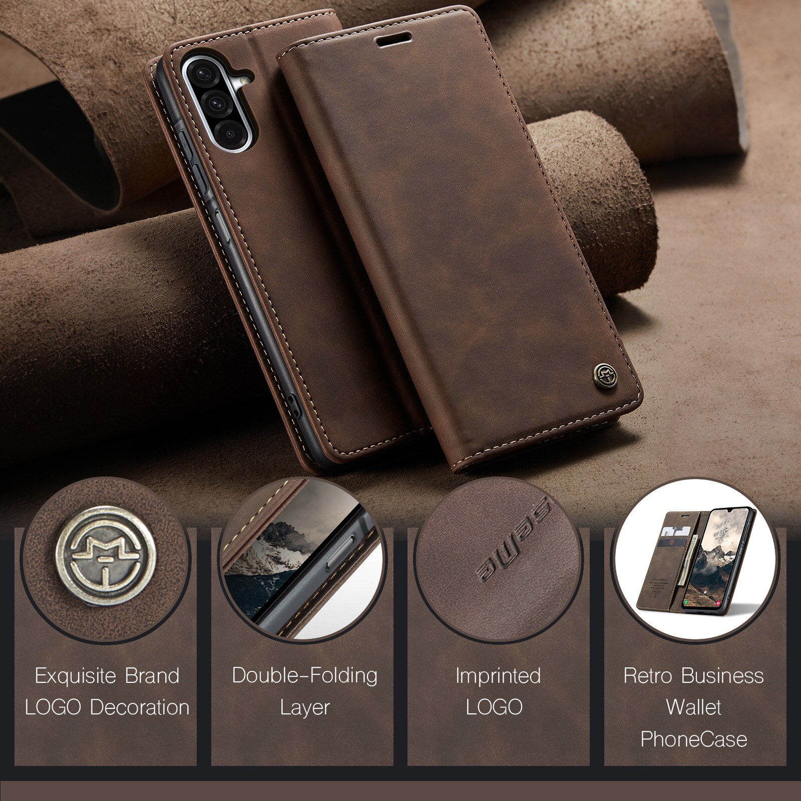 Funda delgada con solapa Samsung Galaxy A17 Marrón