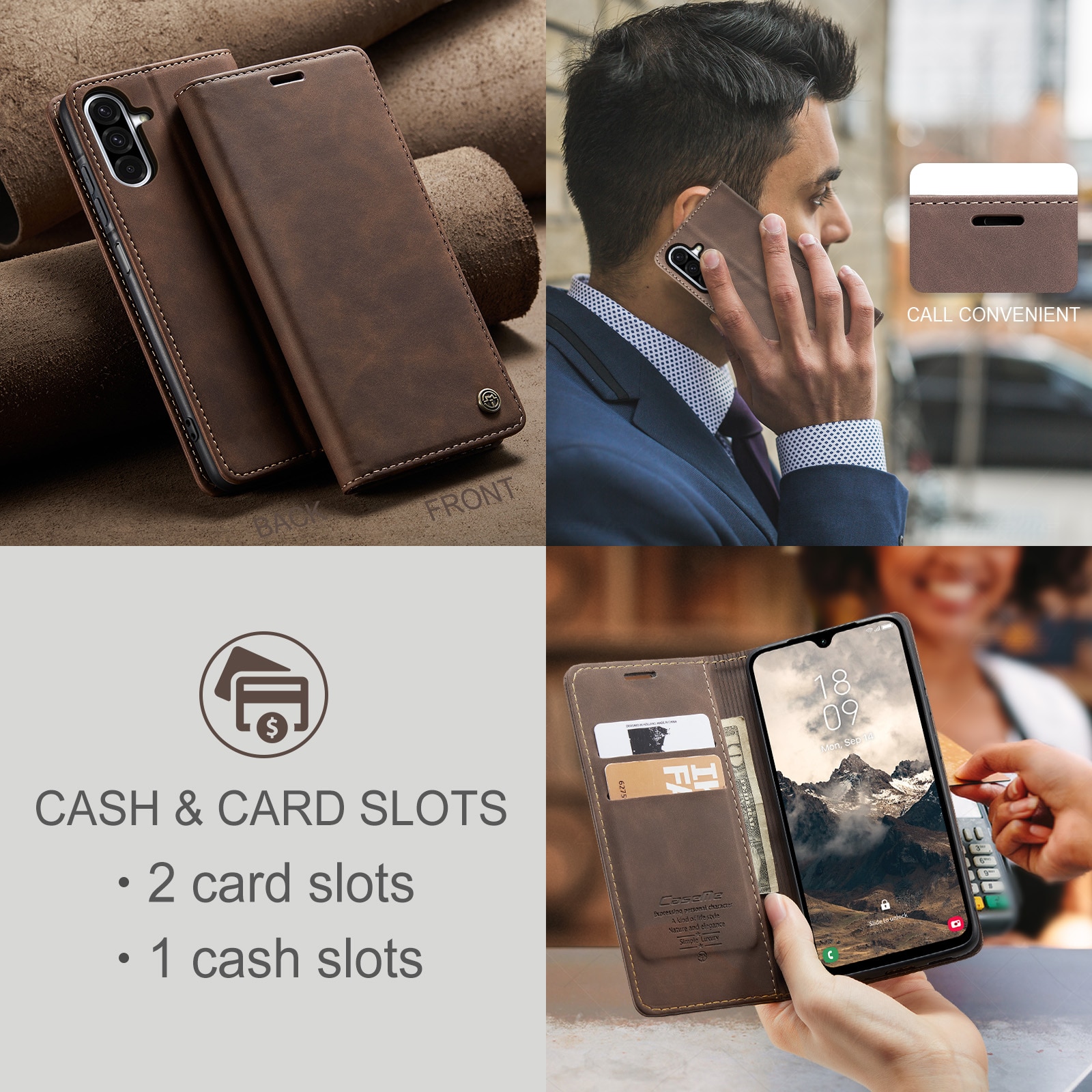 Funda delgada con solapa Samsung Galaxy A17 Marrón