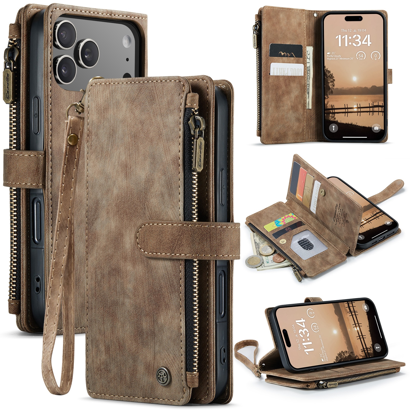 Cartera Zipper iPhone 17 Pro Marrón