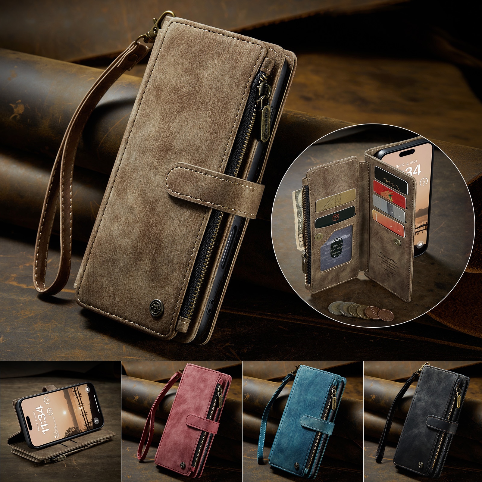 Cartera Zipper iPhone 17 Pro Marrón