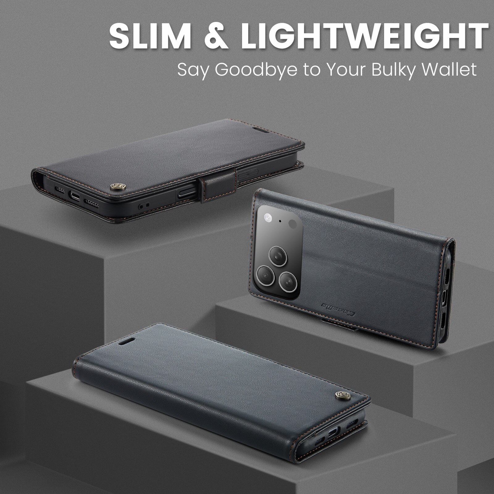 Funda delgada con solapa anti-RFID iPhone 17 Pro Negro