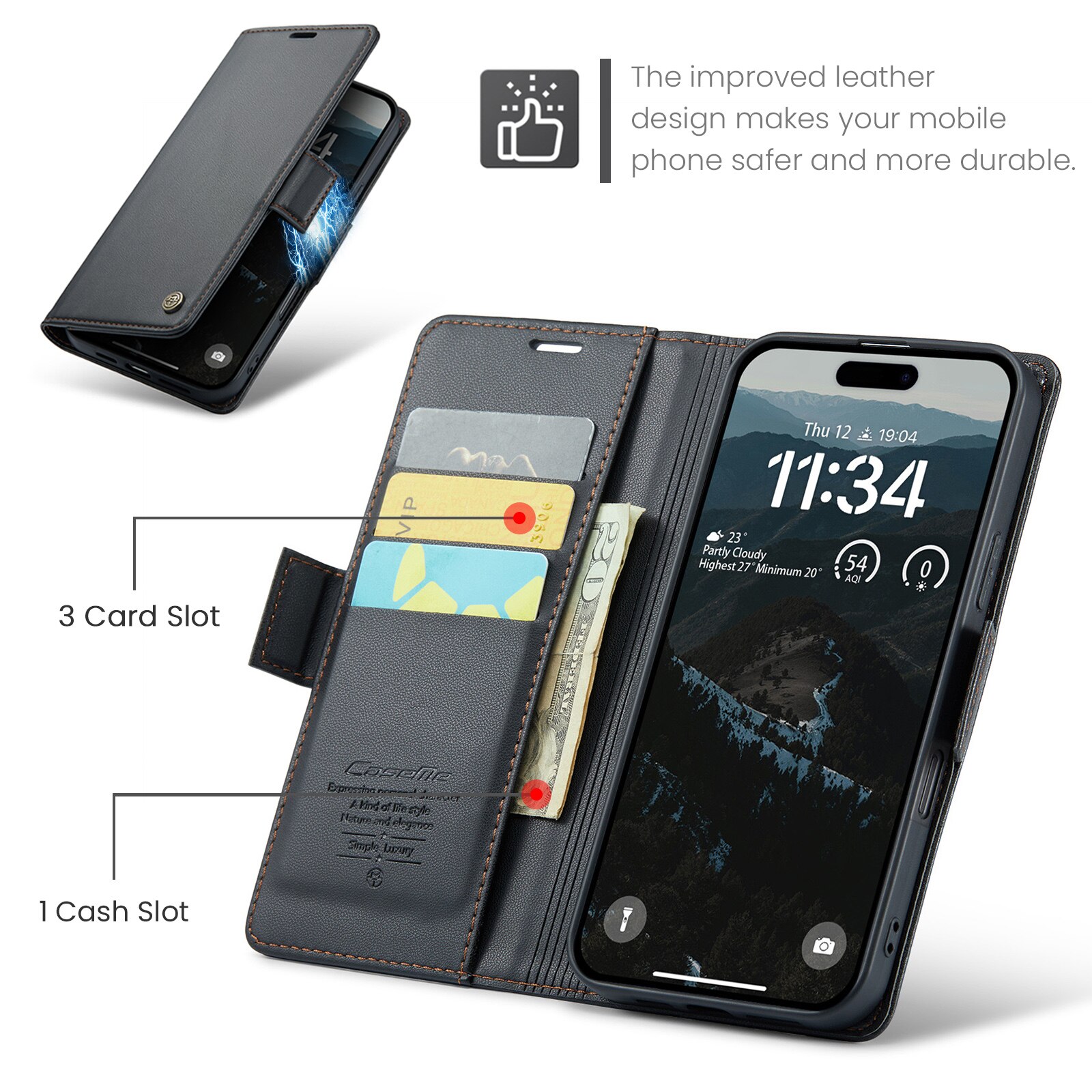 Funda delgada con solapa anti-RFID iPhone 17 Pro Negro