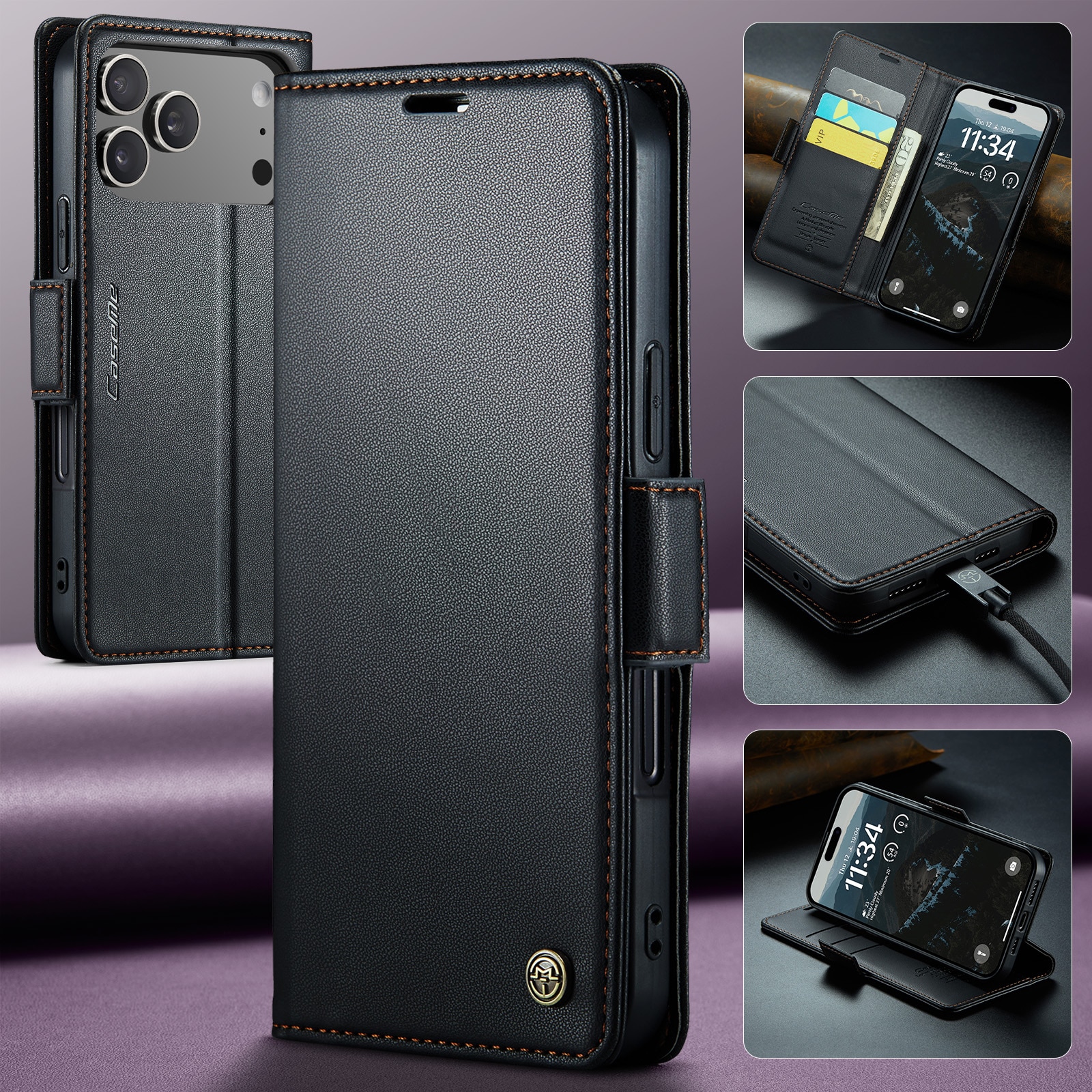 Funda delgada con solapa anti-RFID iPhone 17 Pro Negro