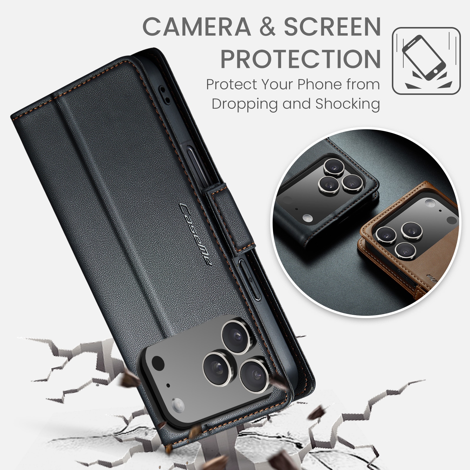 Funda delgada con solapa anti-RFID iPhone 17 Pro Negro