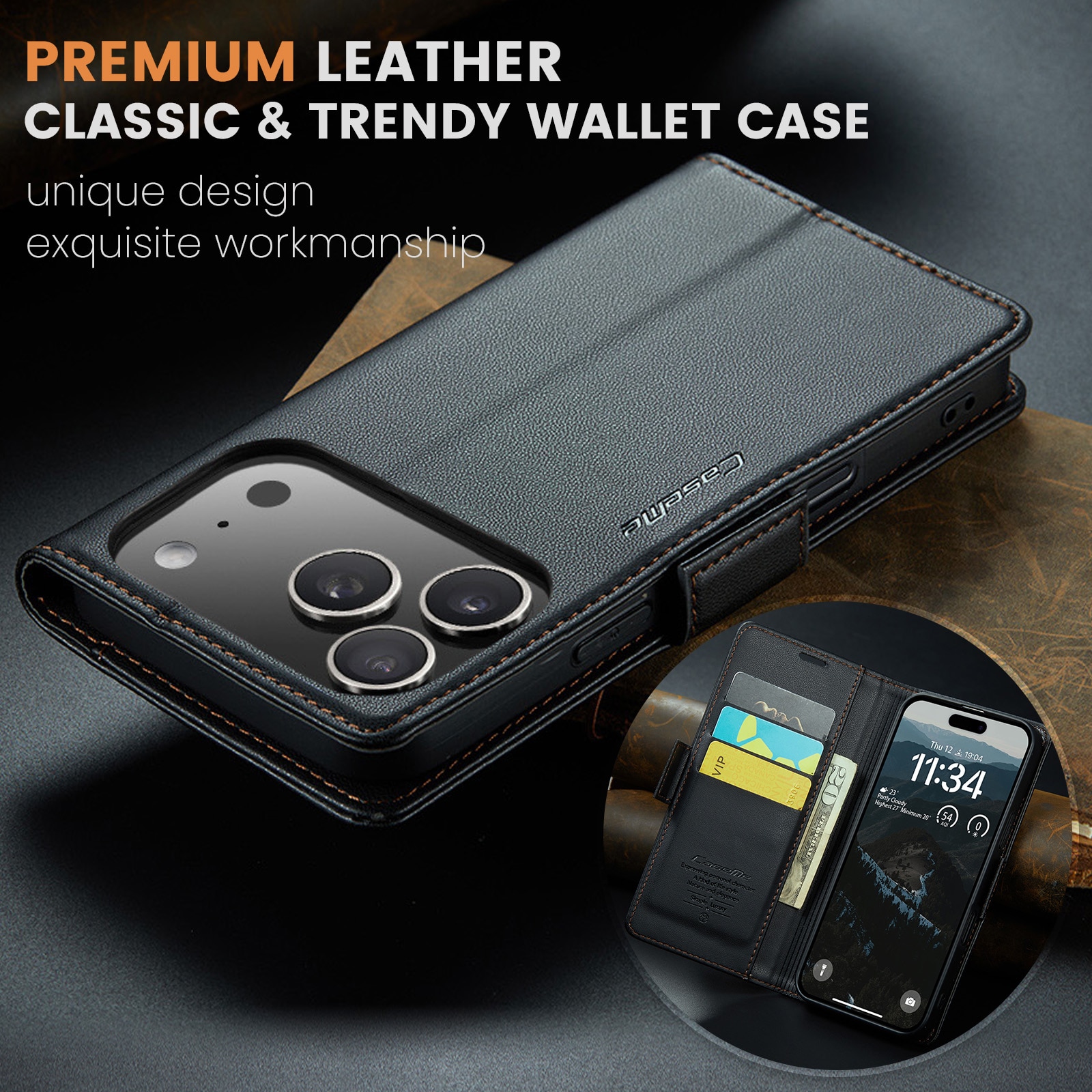 Funda delgada con solapa anti-RFID iPhone 17 Pro Negro