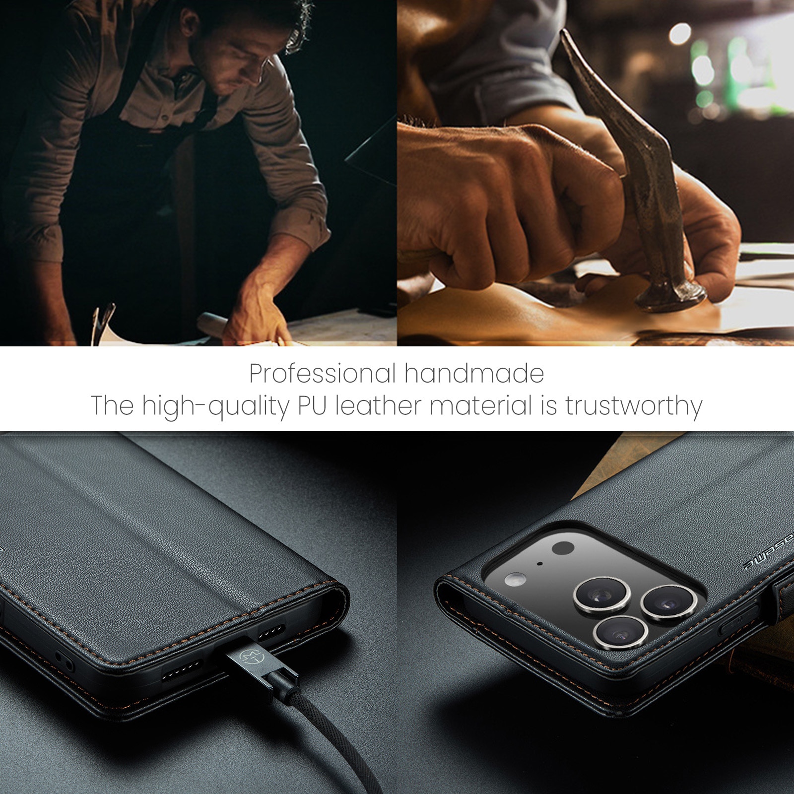 Funda delgada con solapa anti-RFID iPhone 17 Pro Max Negro
