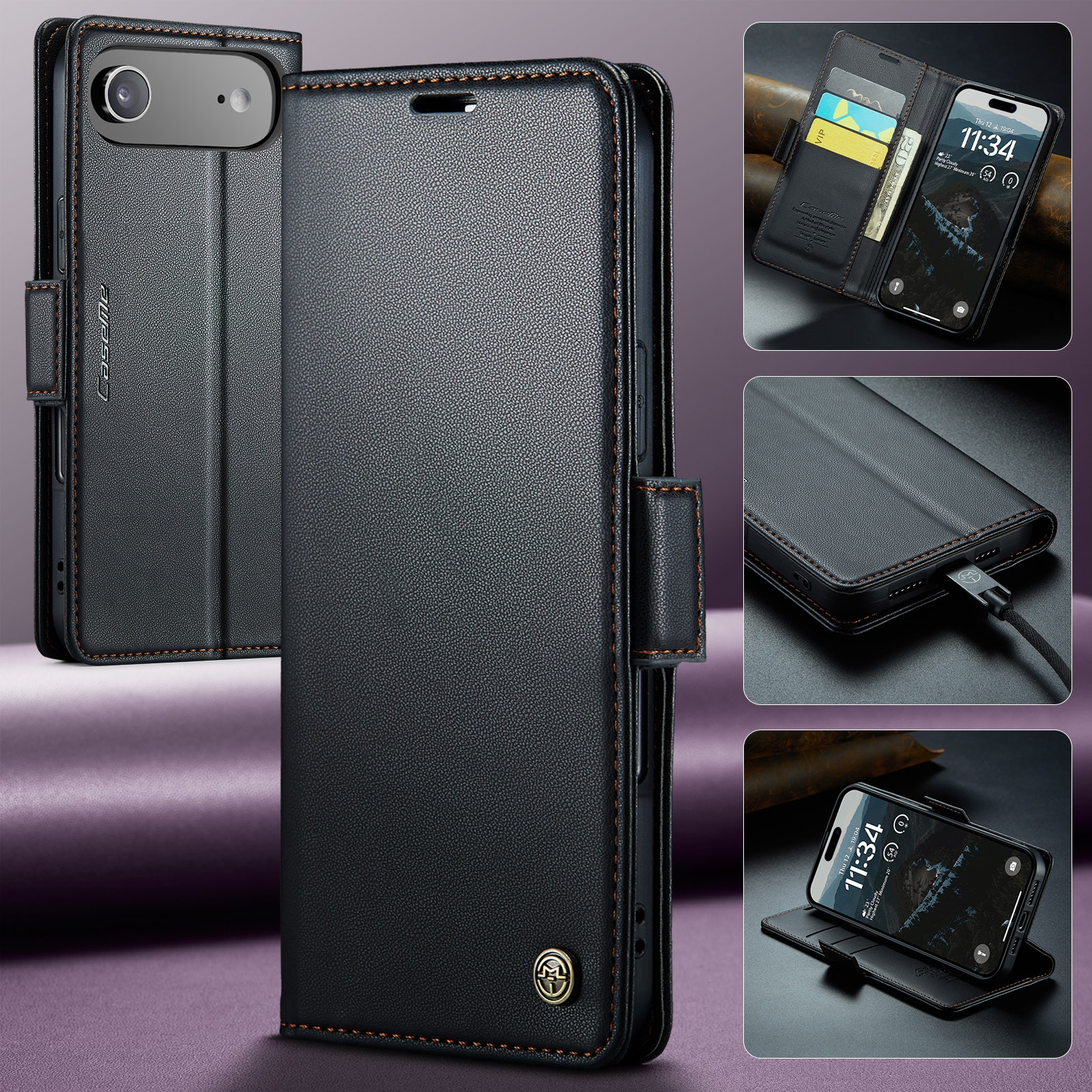Funda delgada con solapa anti-RFID iPhone 17 Air Negro