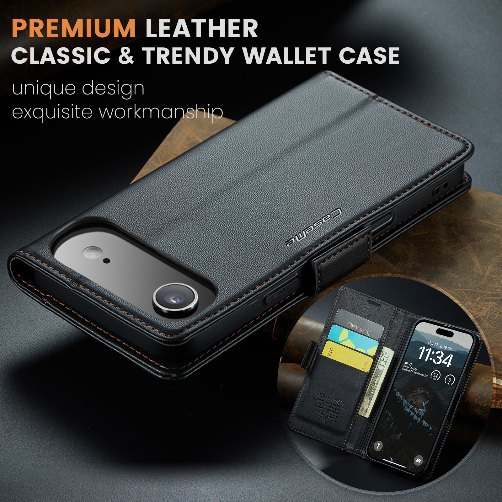 Funda delgada con solapa anti-RFID iPhone 17 Air Negro