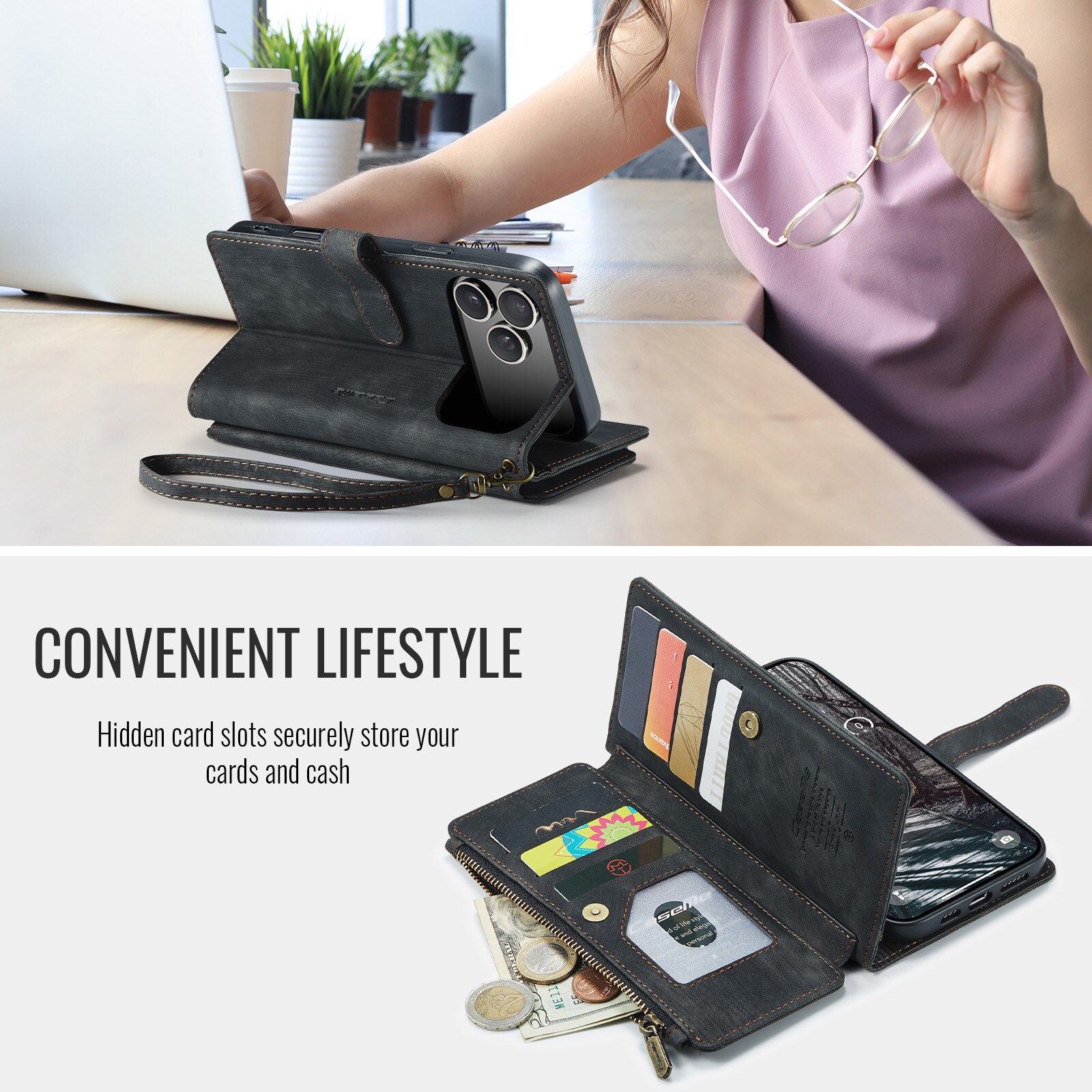 Cartera Zipper iPhone 17 Pro Max Negro
