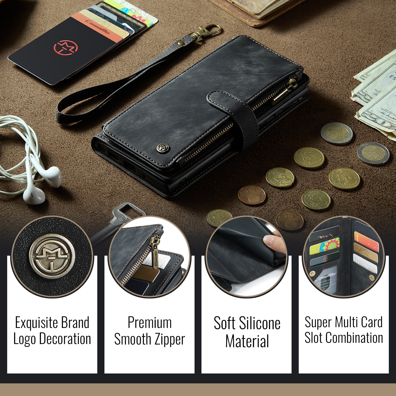 Cartera Zipper iPhone 17 Pro Max Negro