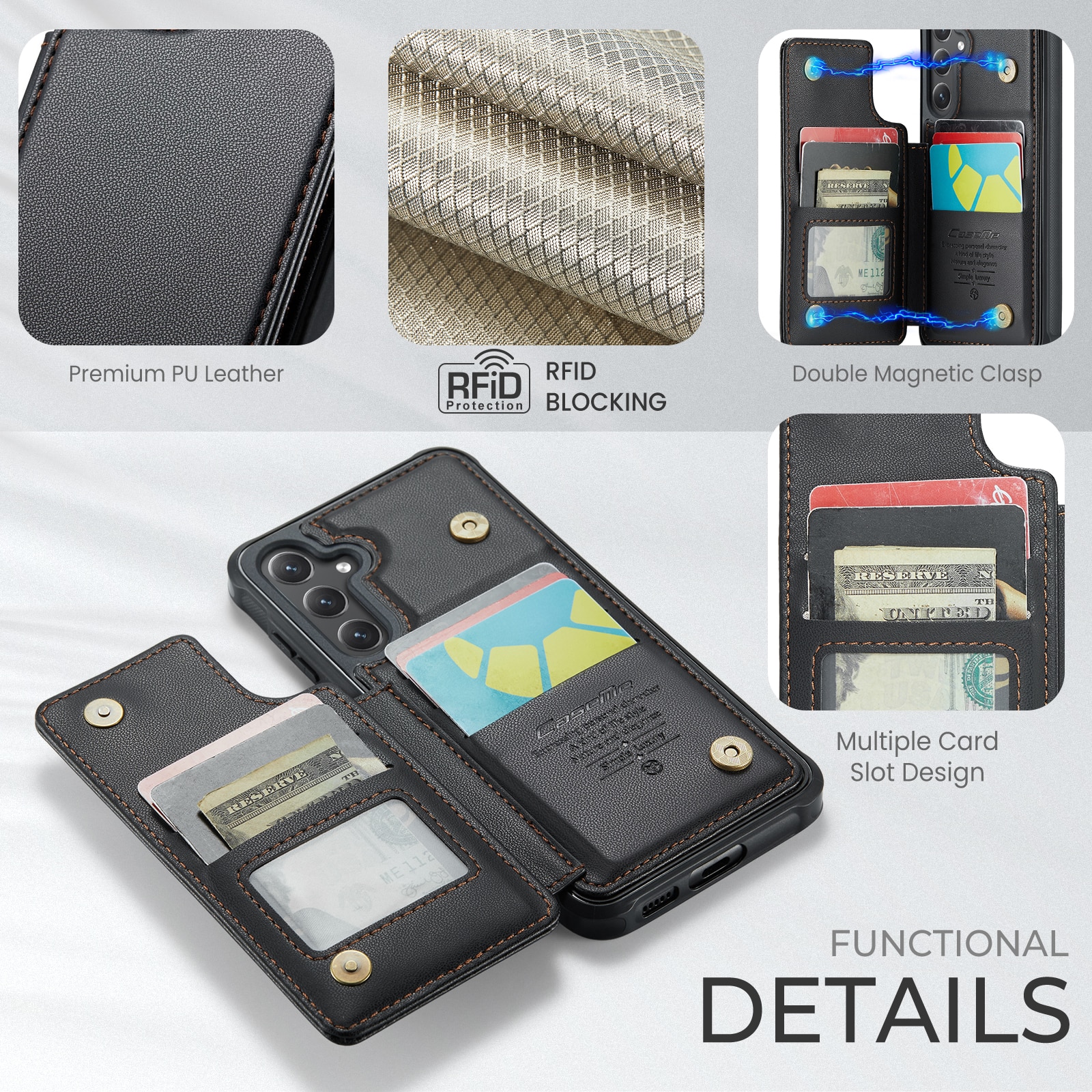 Funda con tarjetero anti-RFID Samsung Galaxy S25 FE negro
