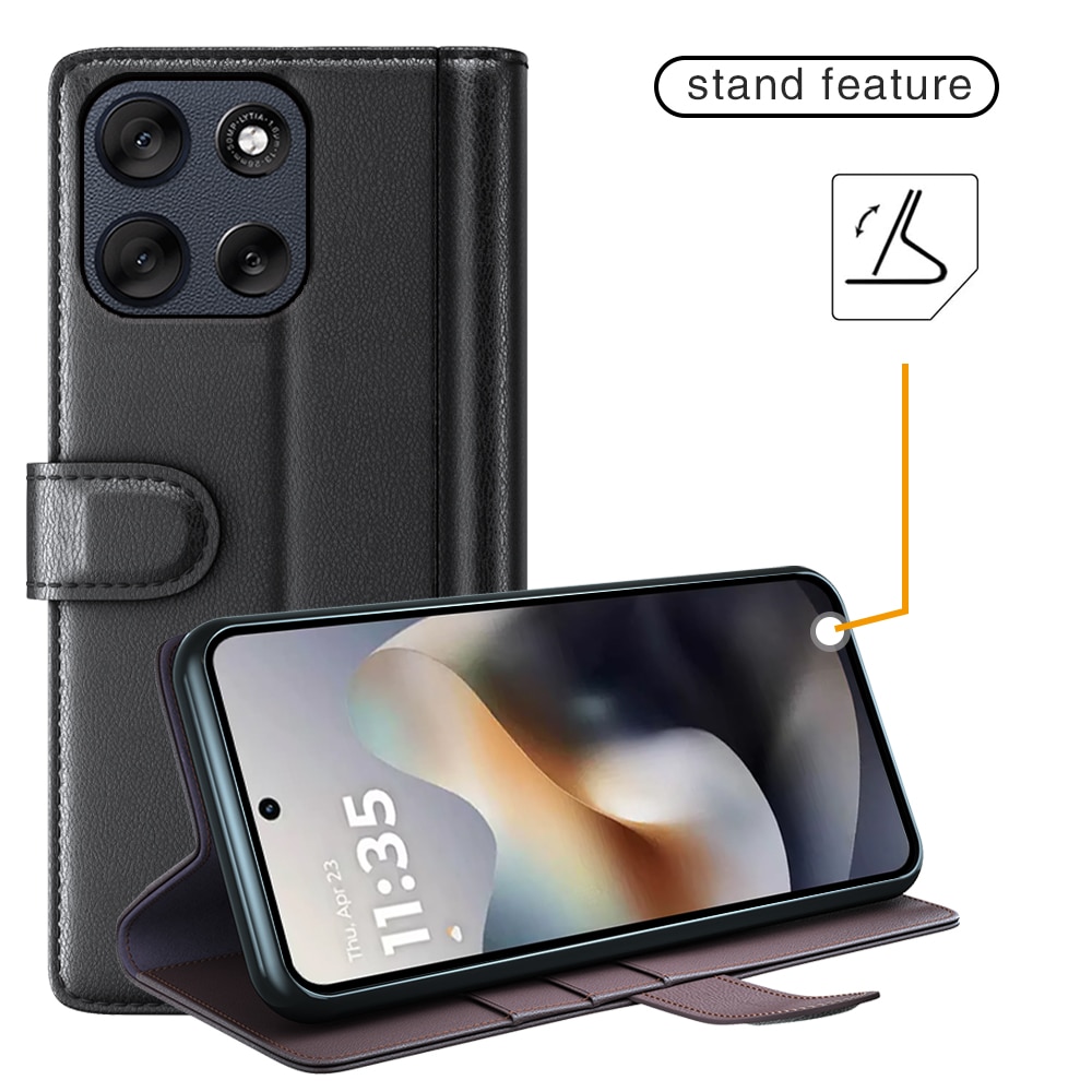 Funda de cuero genuino Motorola Moto G56, Negro