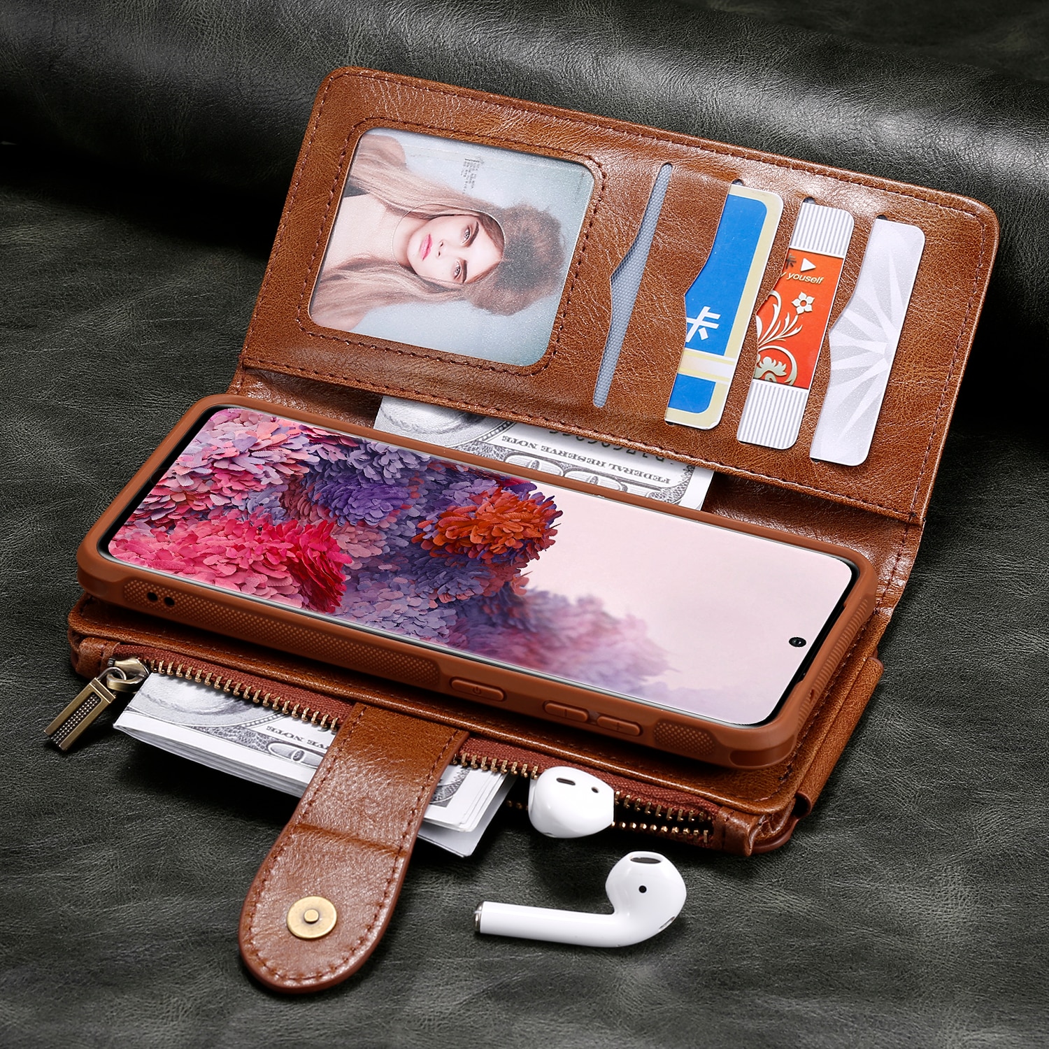 Magnet Leather Multi Wallet iPhone 17 Pro Marrón