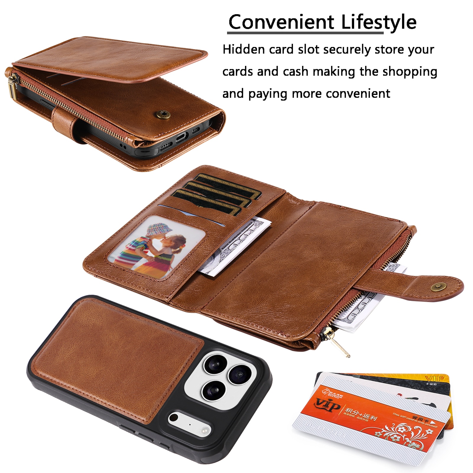 Magnet Leather Multi Wallet iPhone 17 Pro Max Marrón