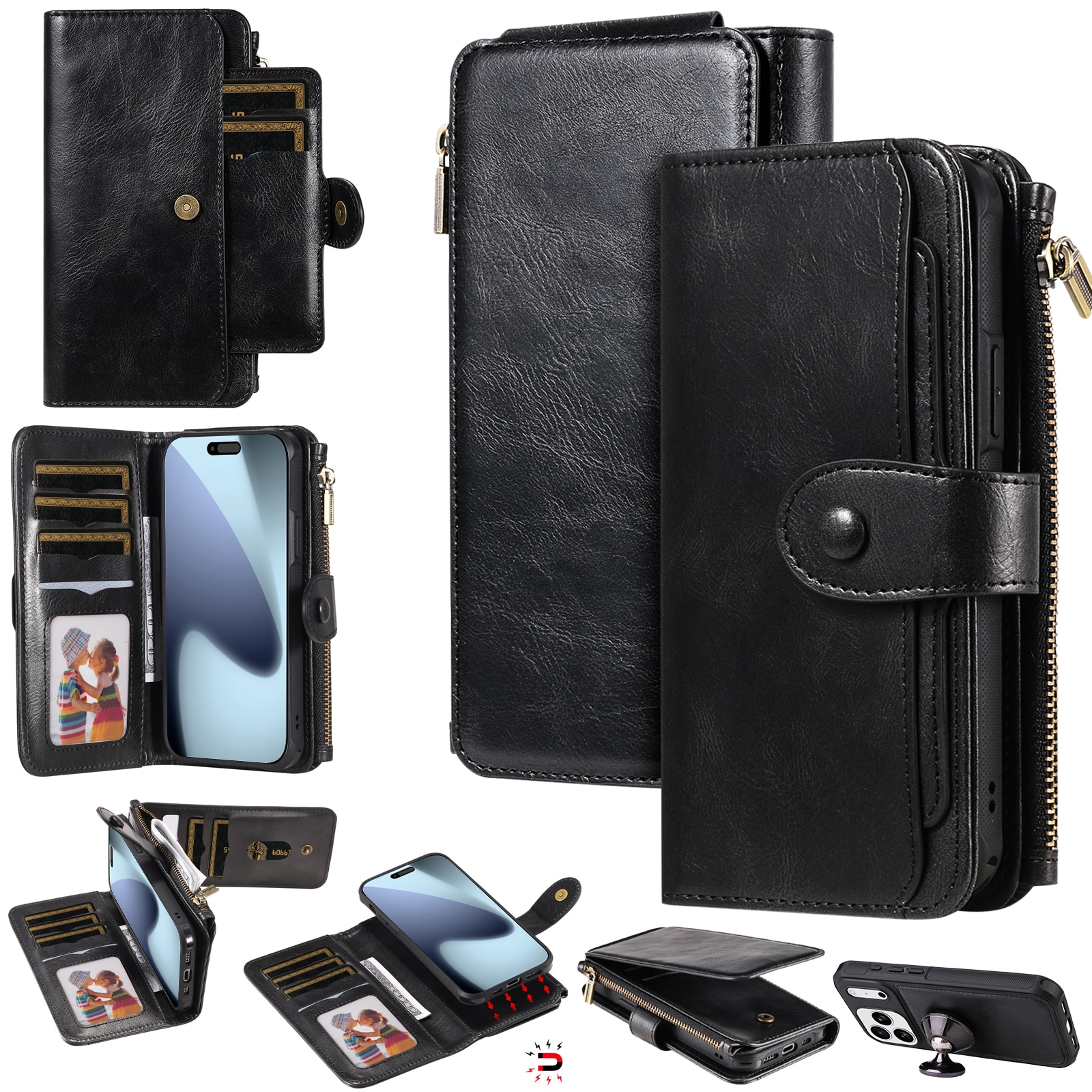 Magnet Leather Multi Wallet iPhone 17 Pro Max negro