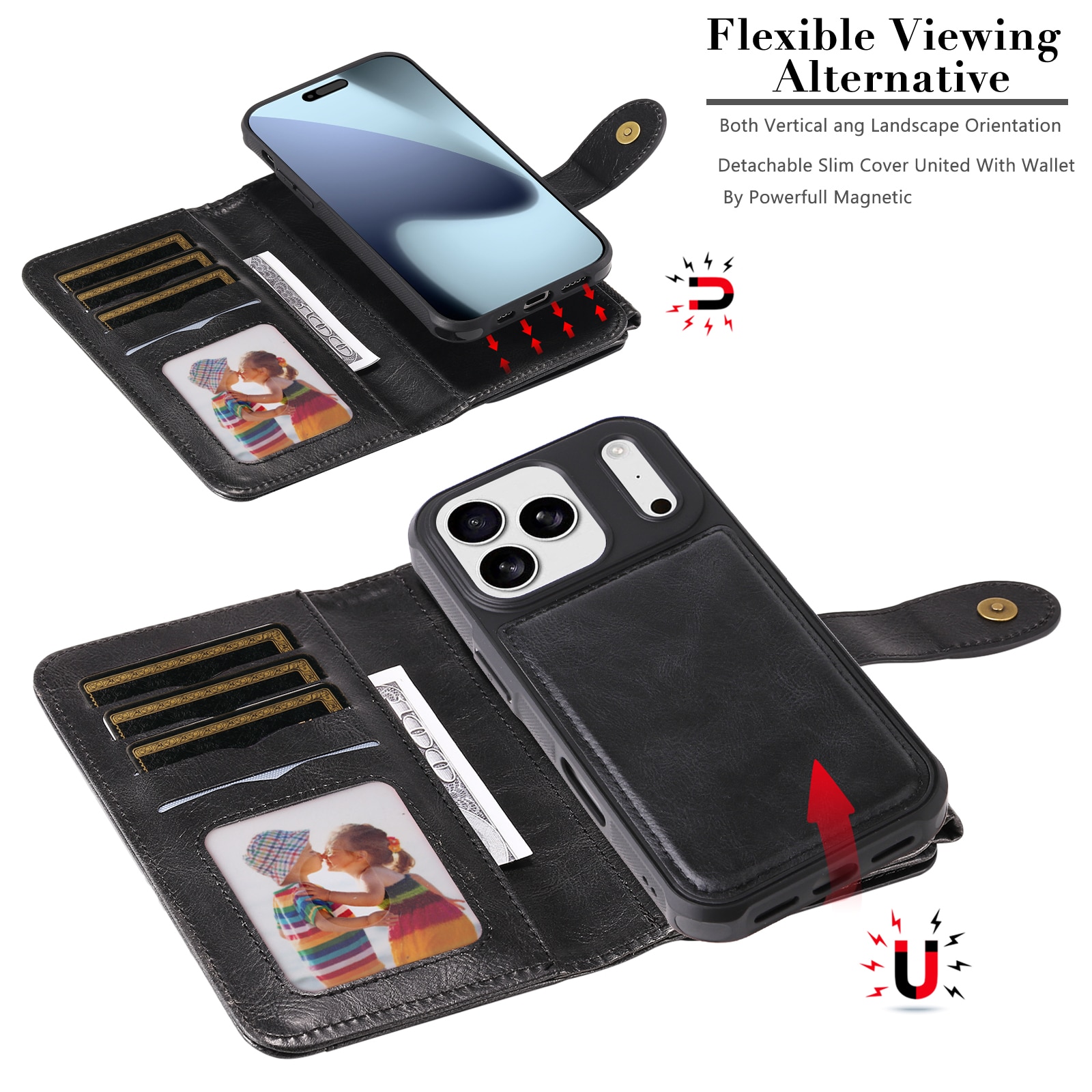 Magnet Leather Multi Wallet iPhone 17 Pro Max negro