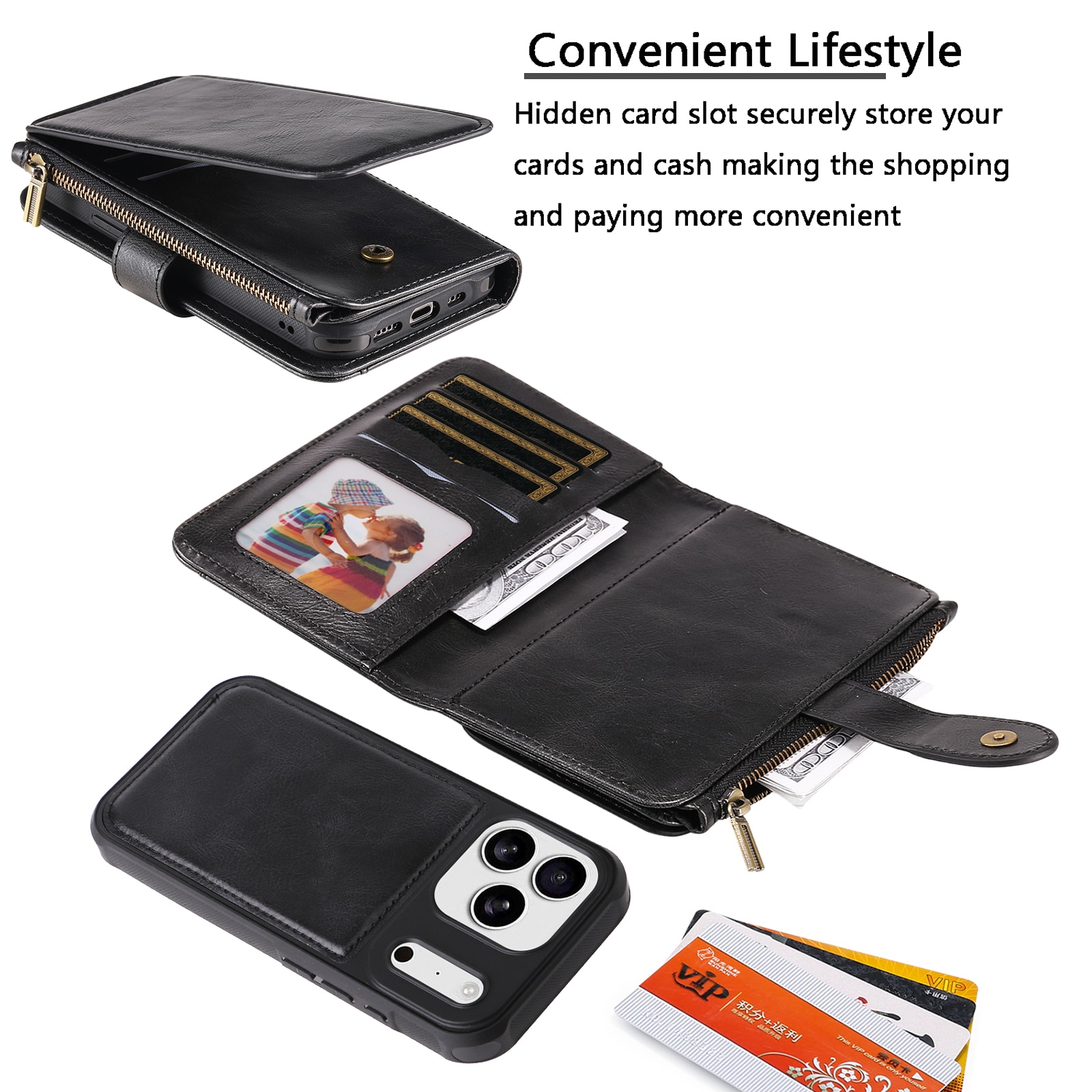 Magnet Leather Multi Wallet iPhone 17 Pro Max negro