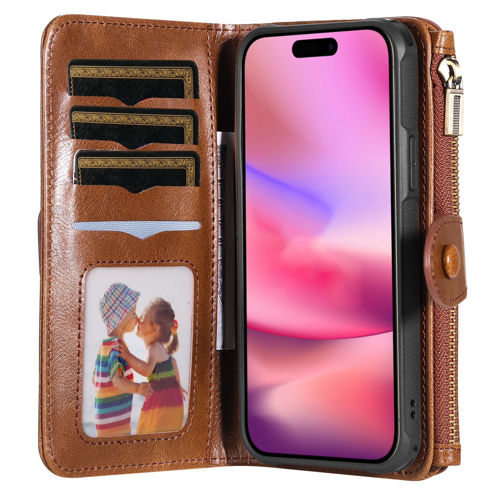 Magnet Leather Multi Wallet iPhone 17 Marrón