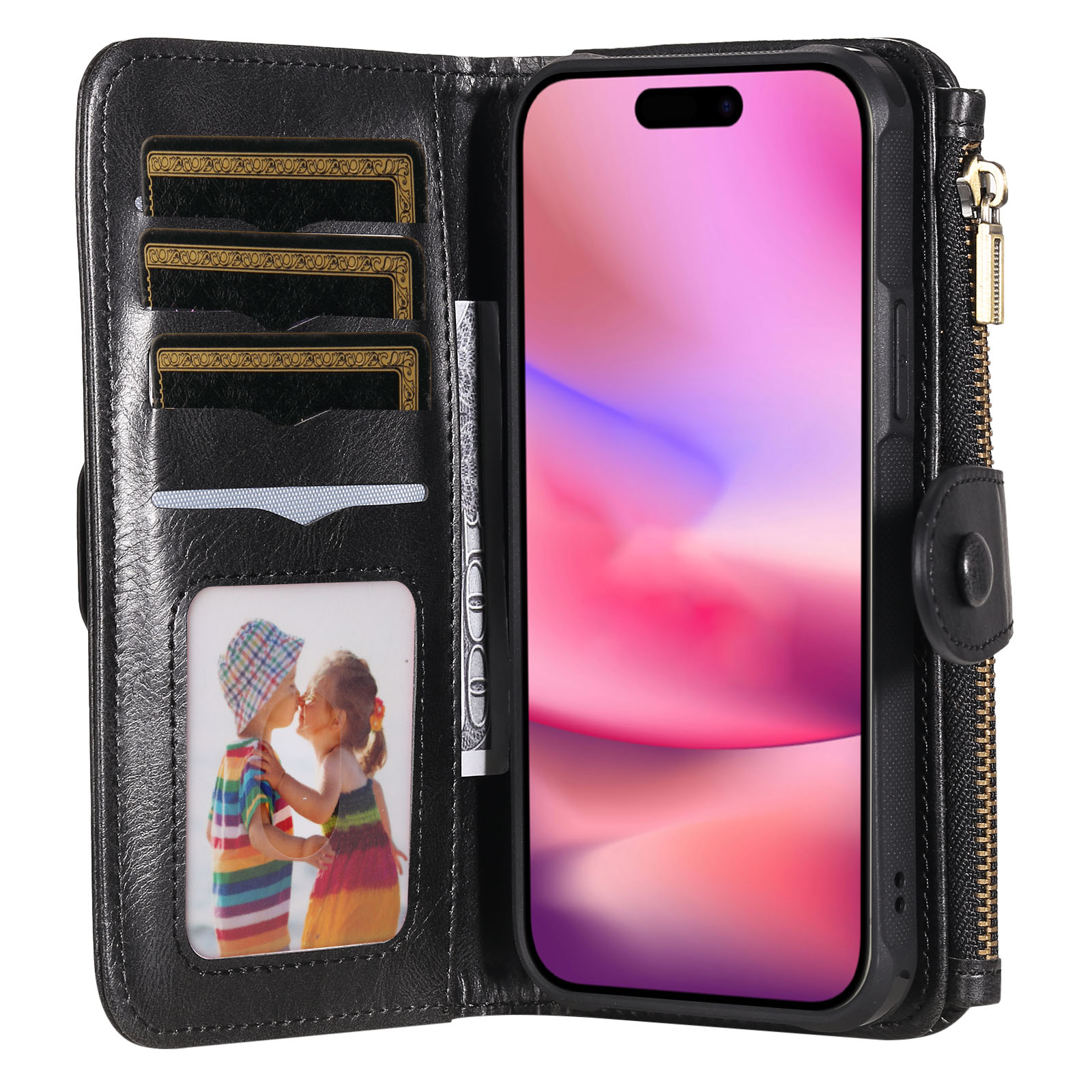 Magnet Leather Multi Wallet iPhone 17 negro