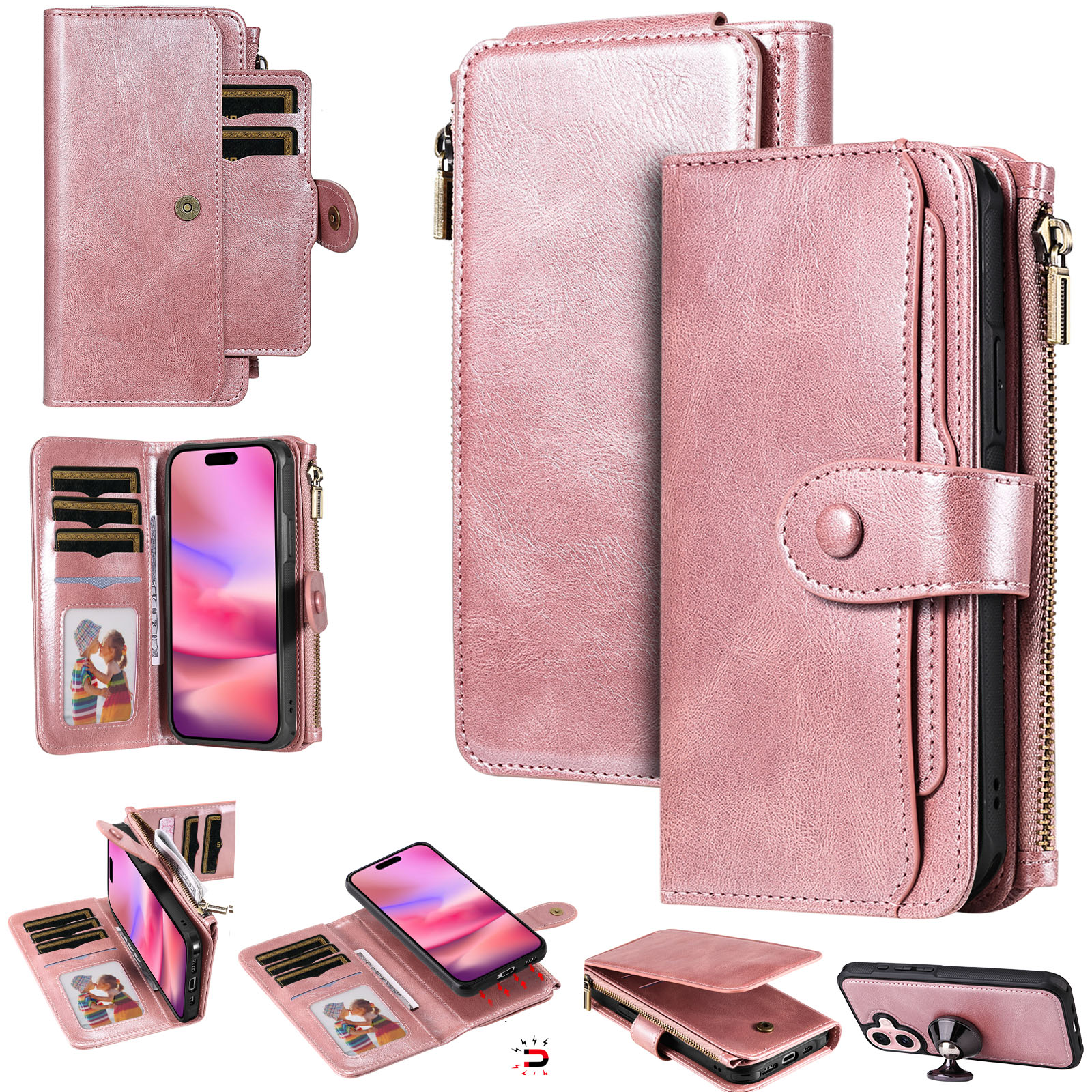Magnet Leather Multi Wallet iPhone 17 Rosa