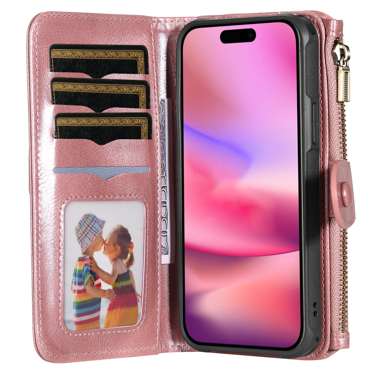 Magnet Leather Multi Wallet iPhone 17 Rosa