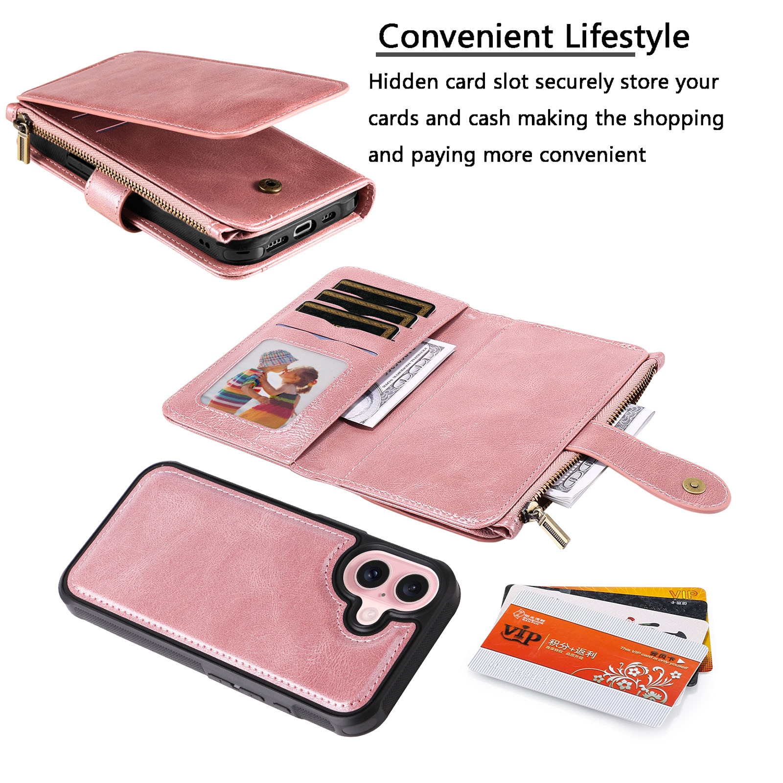 Magnet Leather Multi Wallet iPhone 17 Rosa