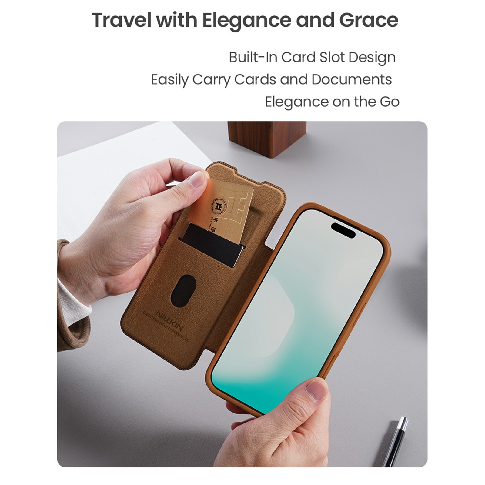 Funda Qin Pro CamShield iPhone 17 Pro Max Marrón