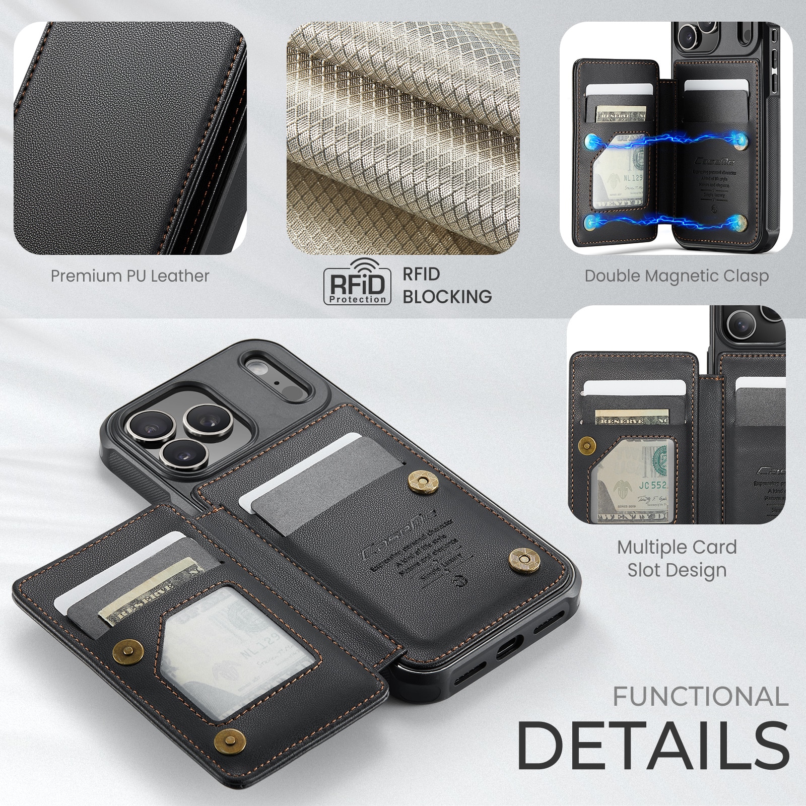 Funda con tarjetero anti-RFID iPhone 17 Pro negro