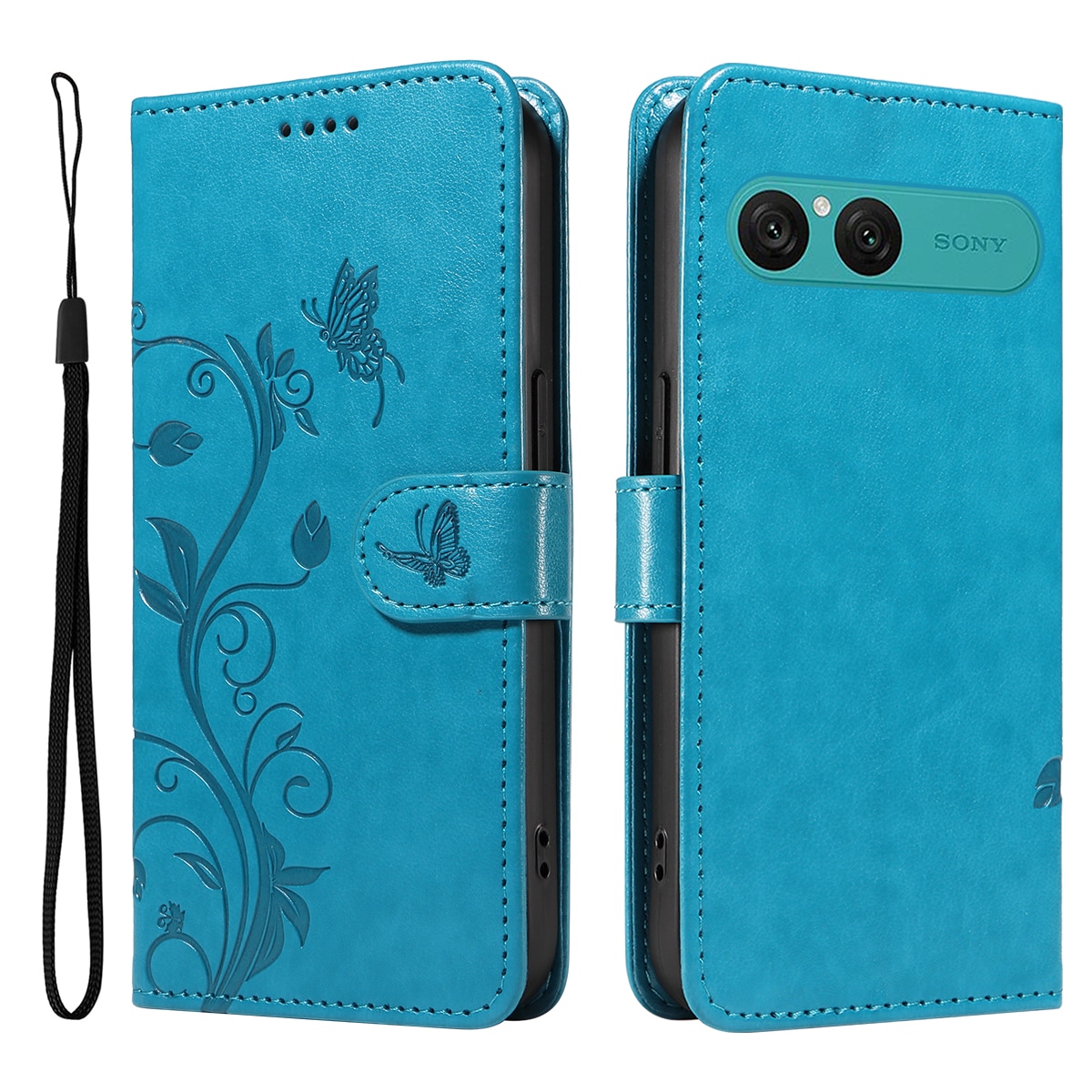 Funda de Cuero con Mariposas Sony Xperia 10 VII, Azul