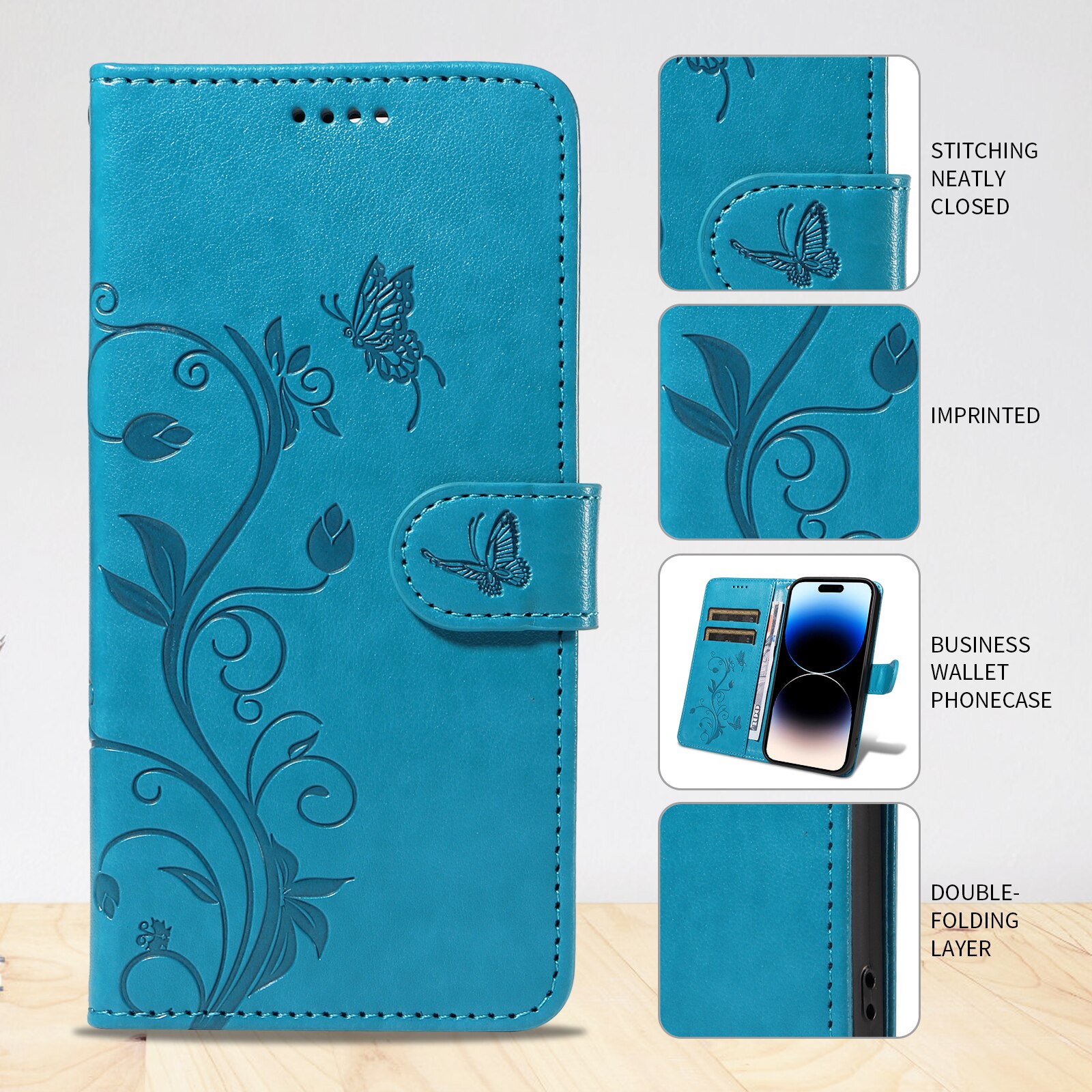 Funda de Cuero con Mariposas Sony Xperia 10 VII, Azul