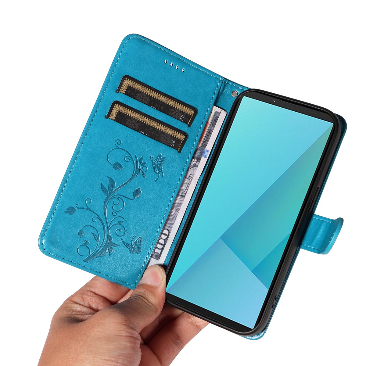 Funda de Cuero con Mariposas Sony Xperia 10 VII, Azul