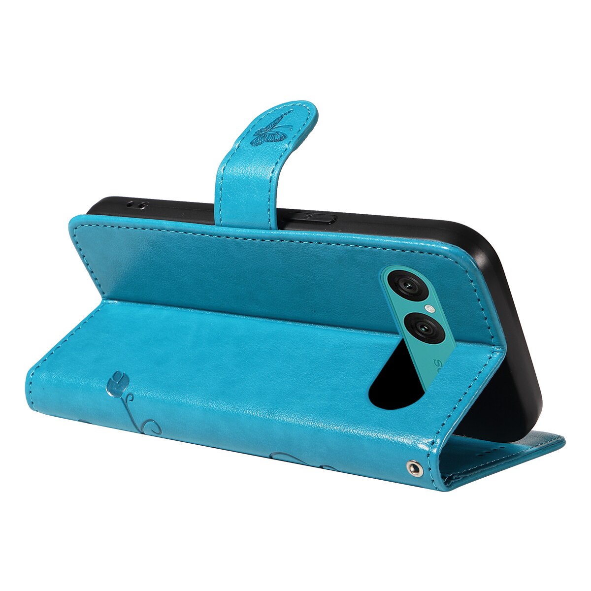Funda de Cuero con Mariposas Sony Xperia 10 VII, Azul