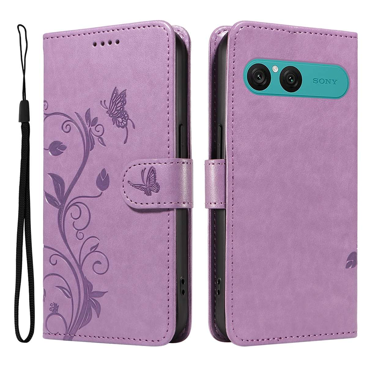 Funda de Cuero con Mariposas Sony Xperia 10 VII, Púrpura