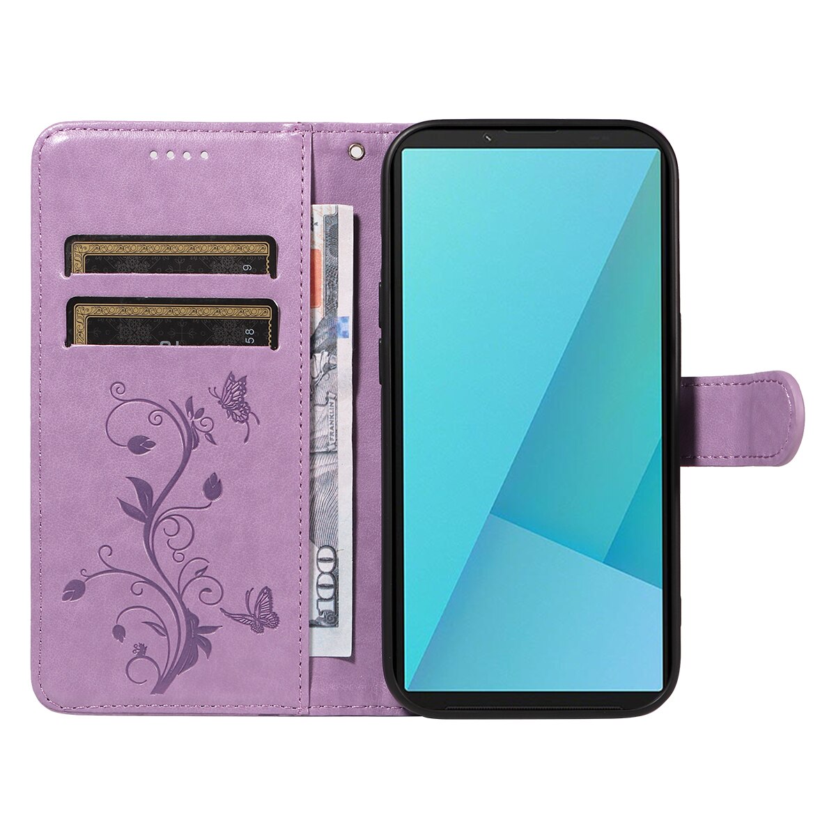 Funda de Cuero con Mariposas Sony Xperia 10 VII, Púrpura