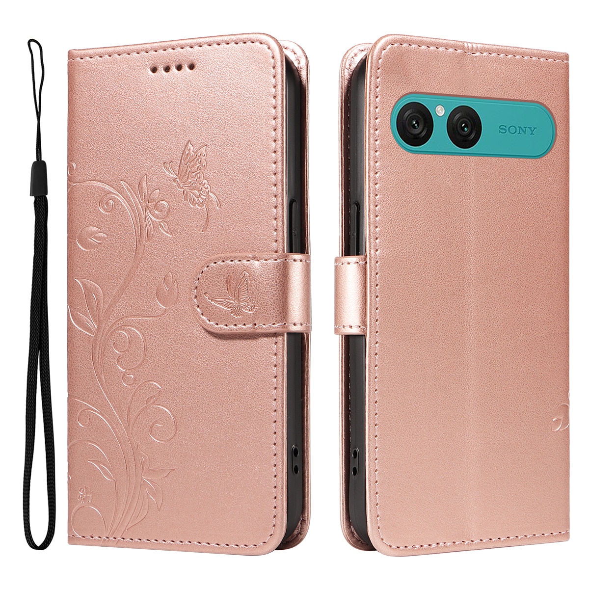 Funda de Cuero con Mariposas Sony Xperia 10 VII, Oro rosa