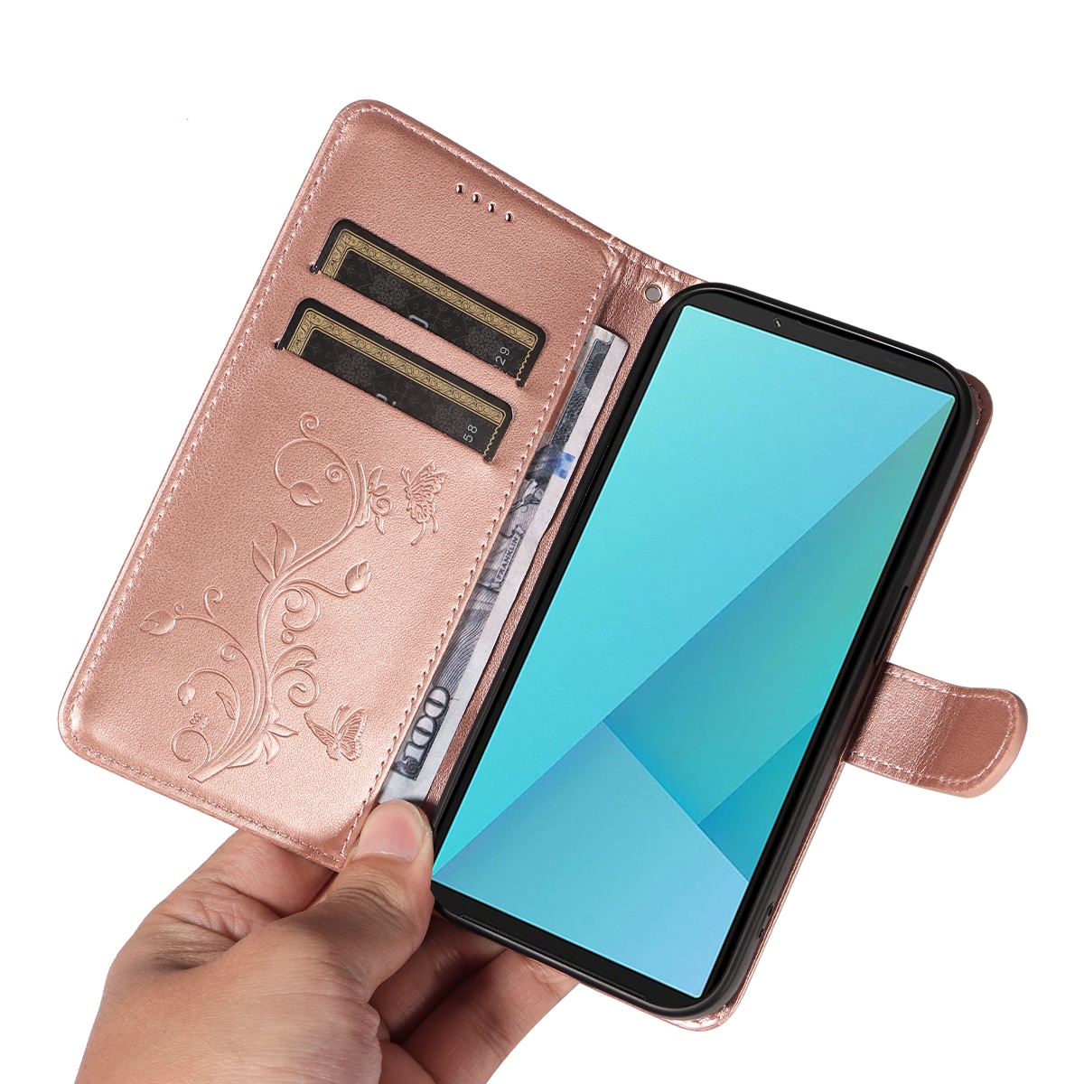 Funda de Cuero con Mariposas Sony Xperia 10 VII, Oro rosa