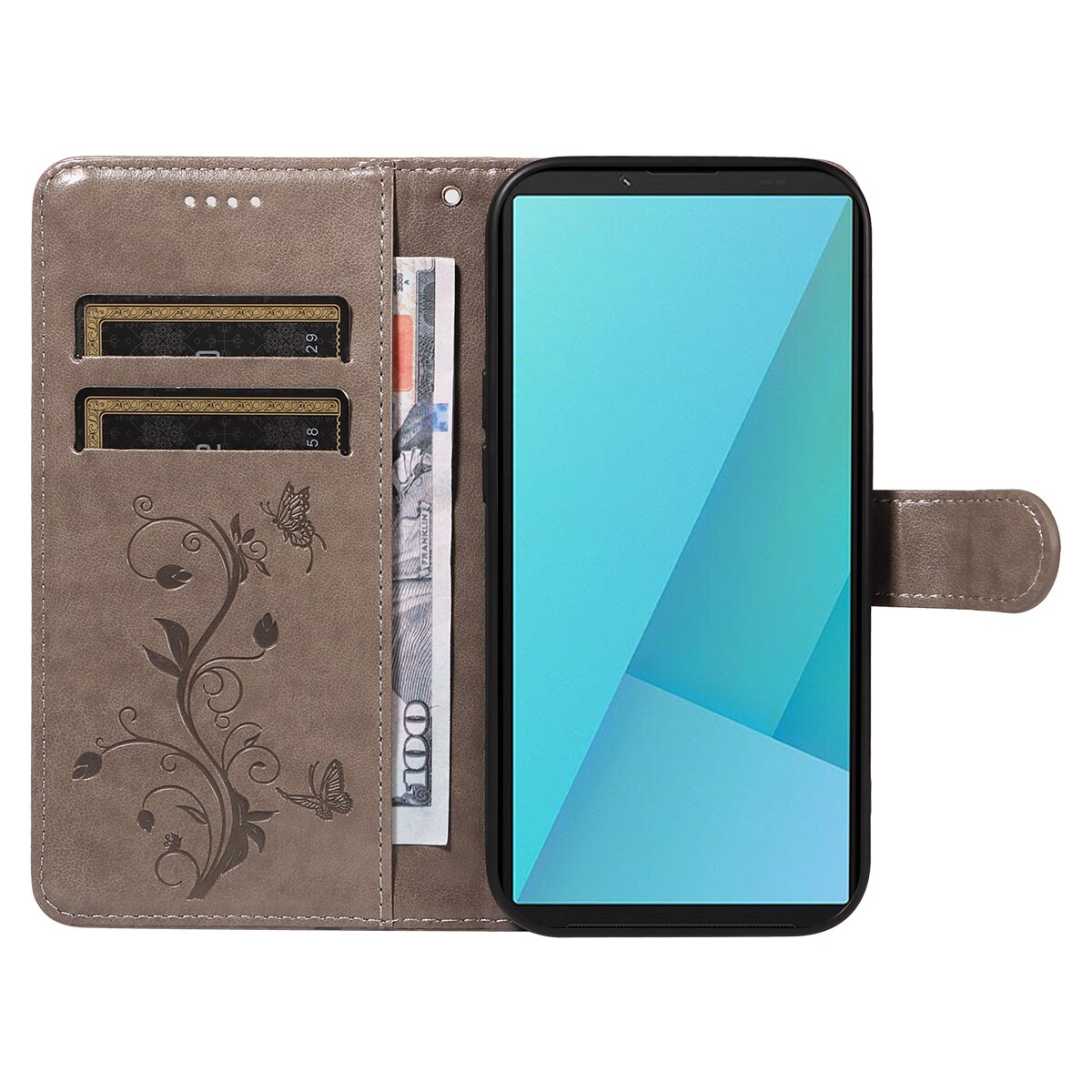 Funda de Cuero con Mariposas Sony Xperia 10 VII, Gris