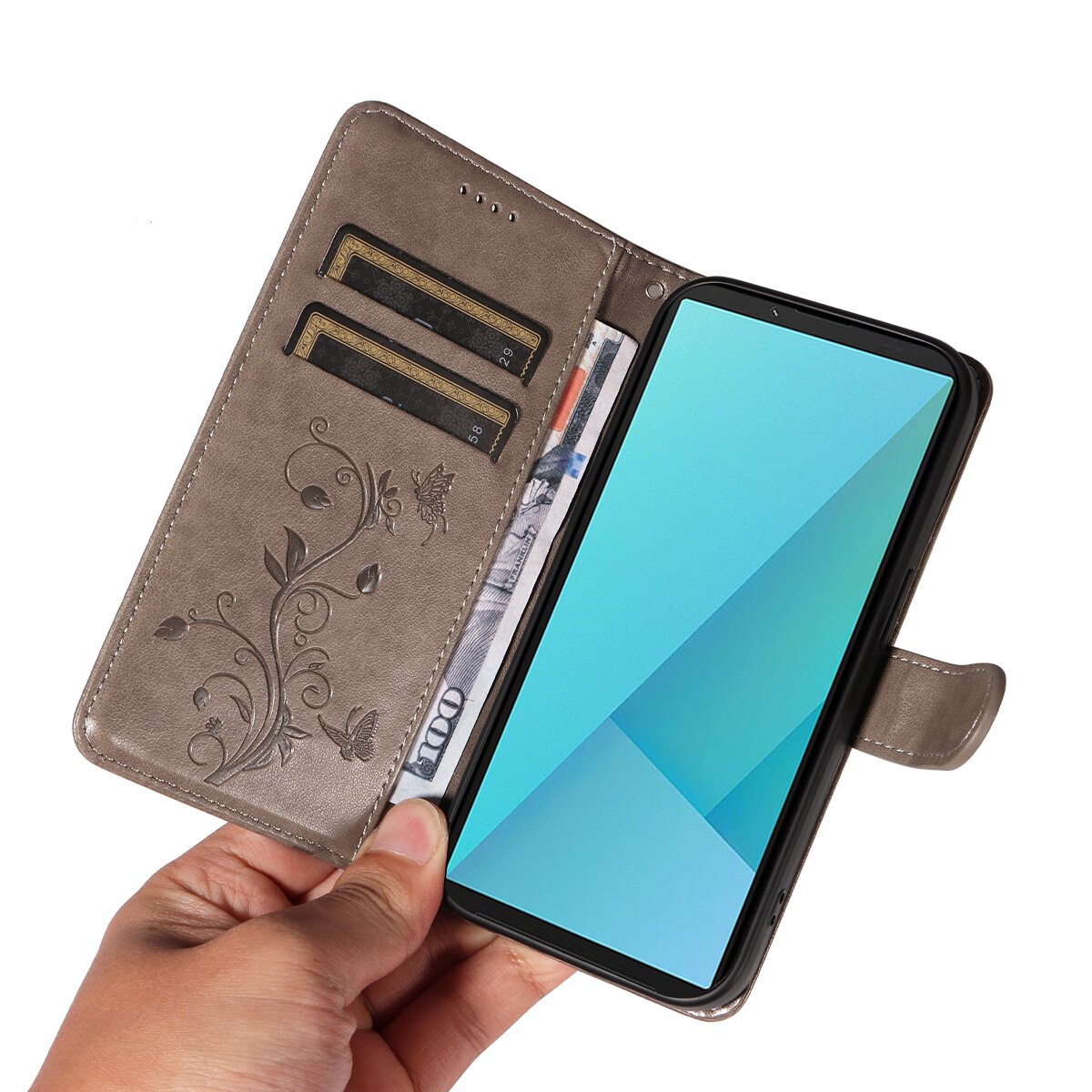 Funda de Cuero con Mariposas Sony Xperia 10 VII, Gris