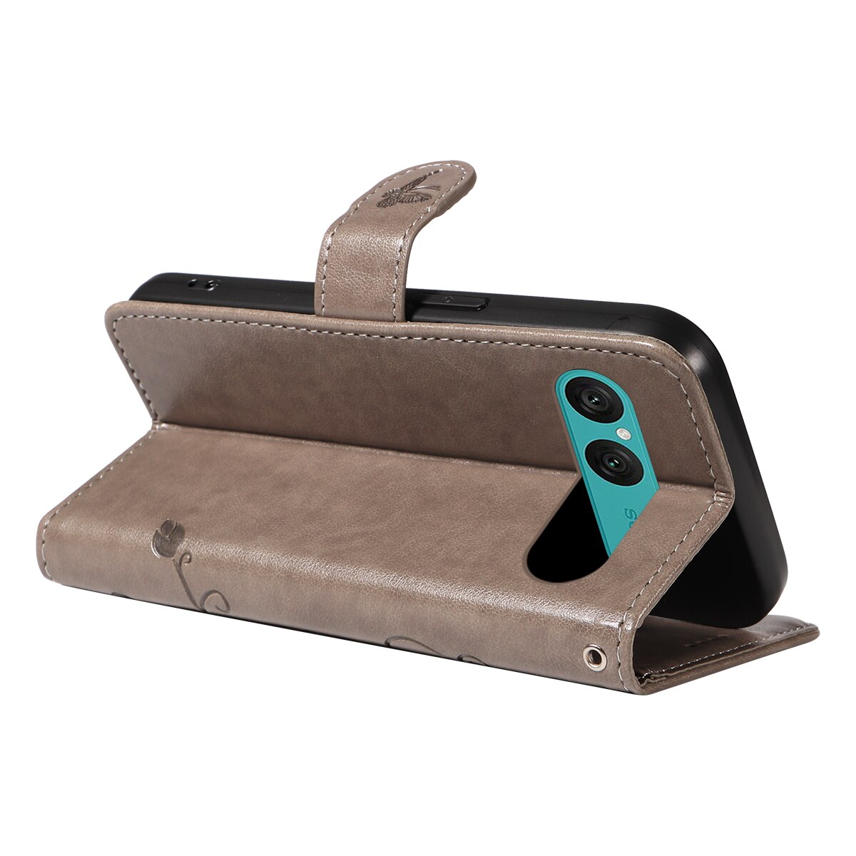 Funda de Cuero con Mariposas Sony Xperia 10 VII, Gris
