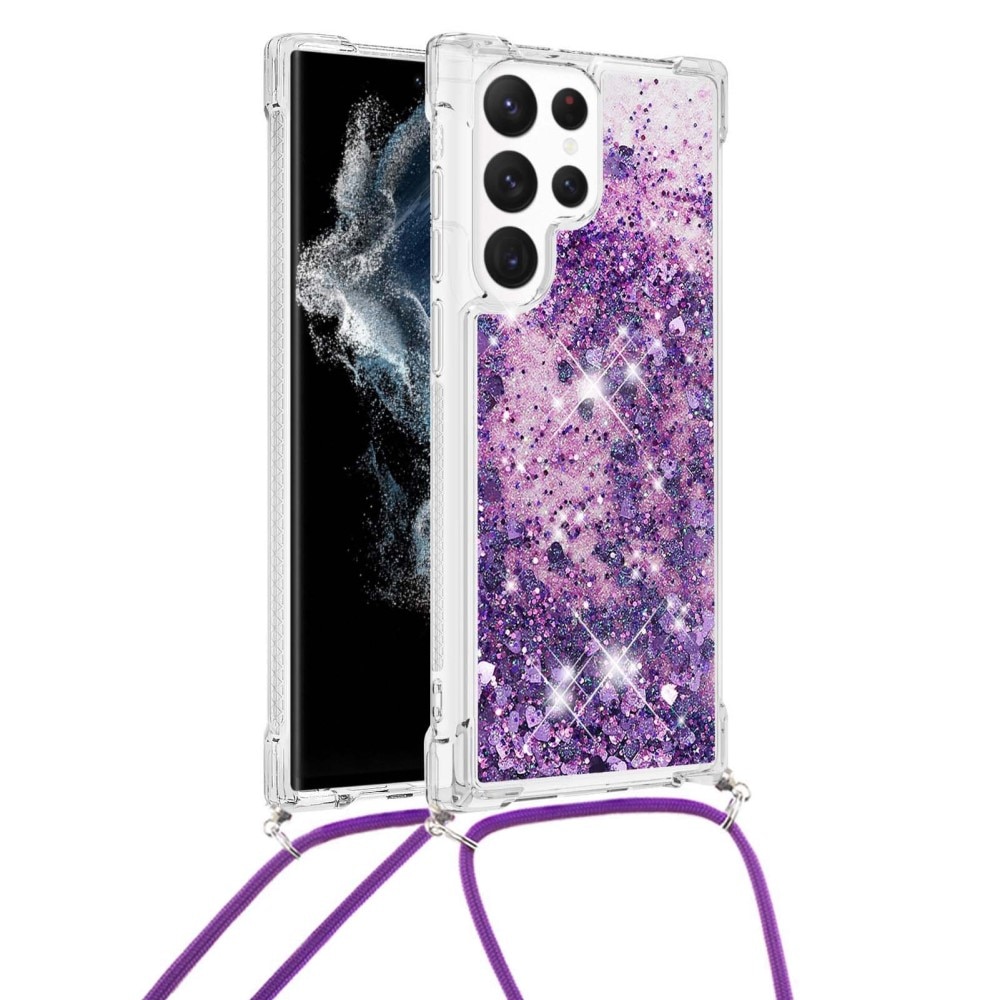 Funda con correa colgante Glitter Powder TPU Samsung Galaxy S23 Ultra violeta