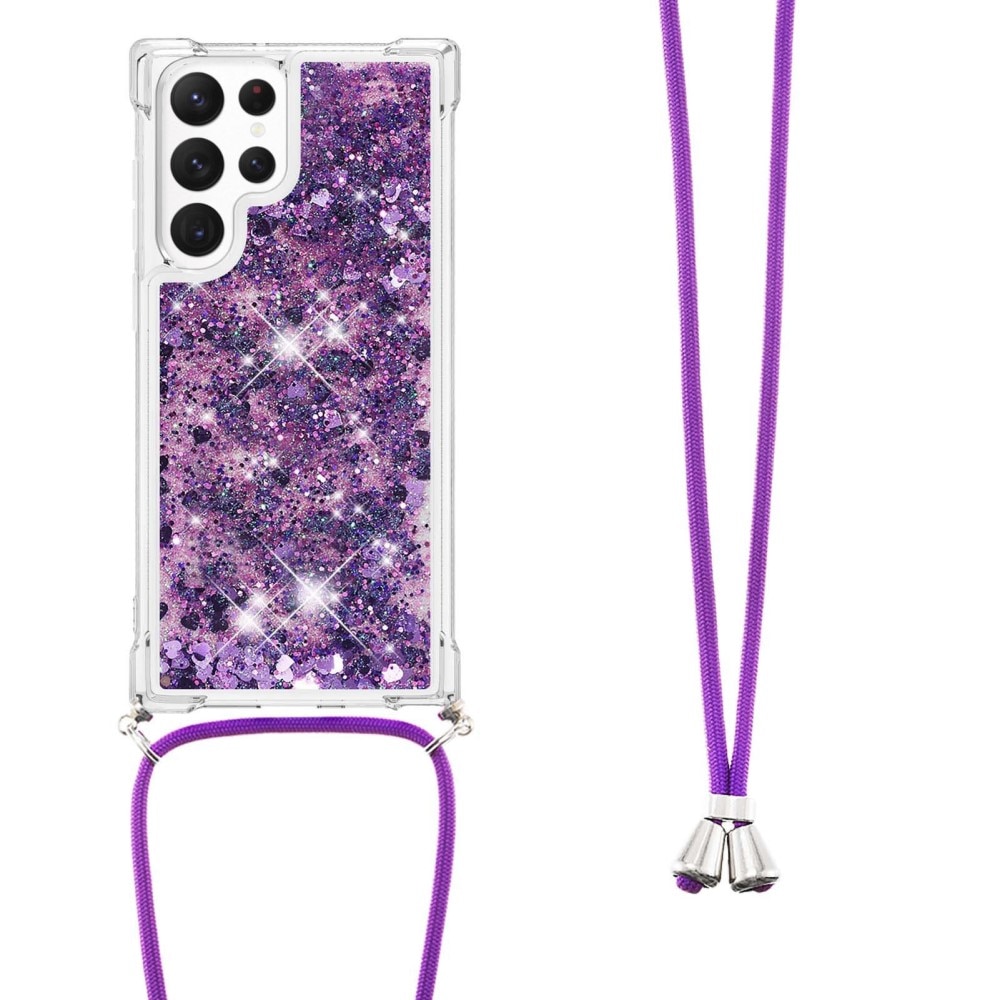 Funda con correa colgante Glitter Powder TPU Samsung Galaxy S23 Ultra violeta