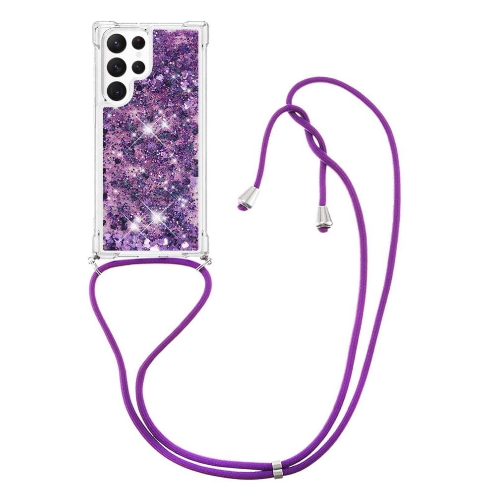Funda con correa colgante Glitter Powder TPU Samsung Galaxy S23 Ultra violeta